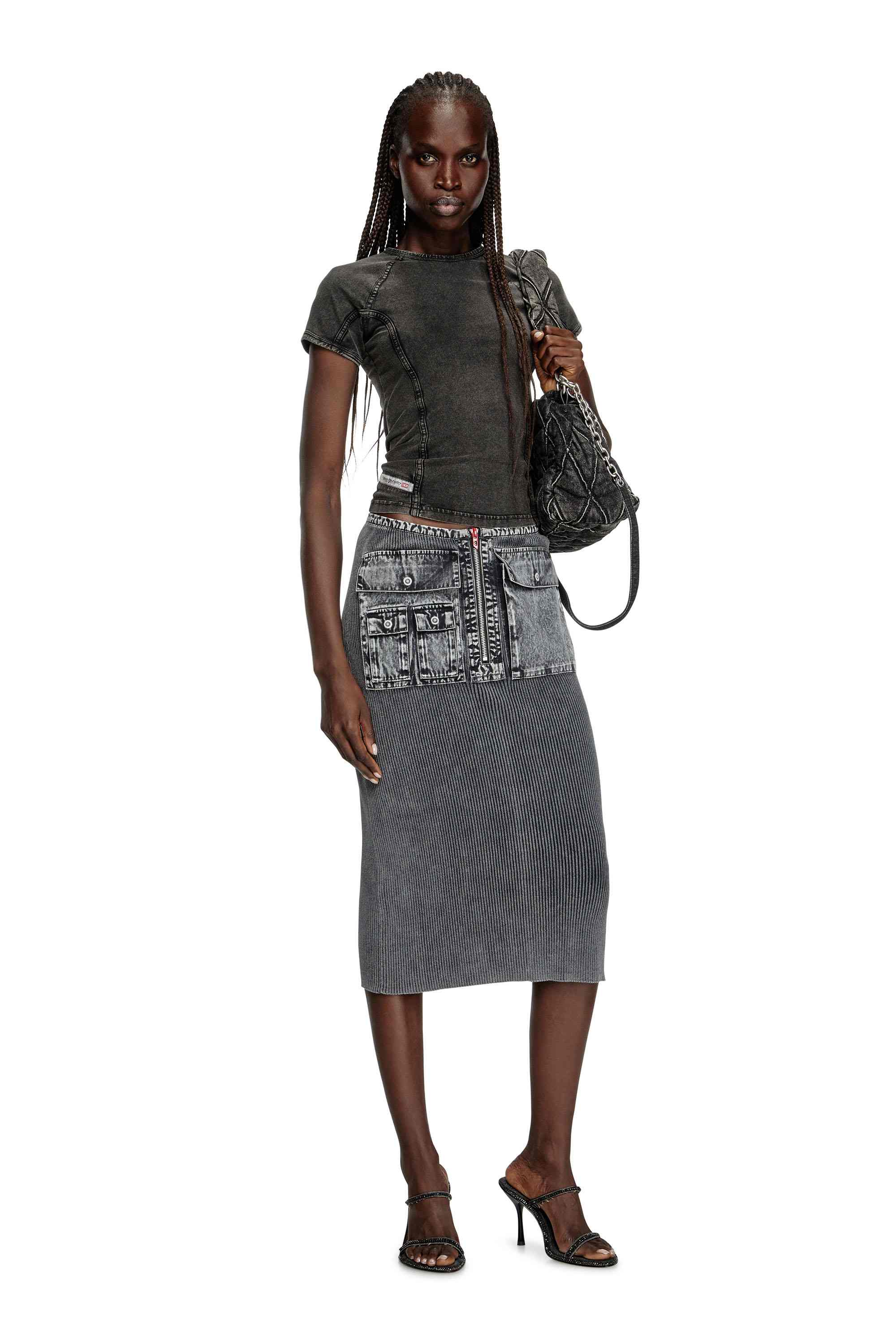 Black Denim-effect top in stretch jersey