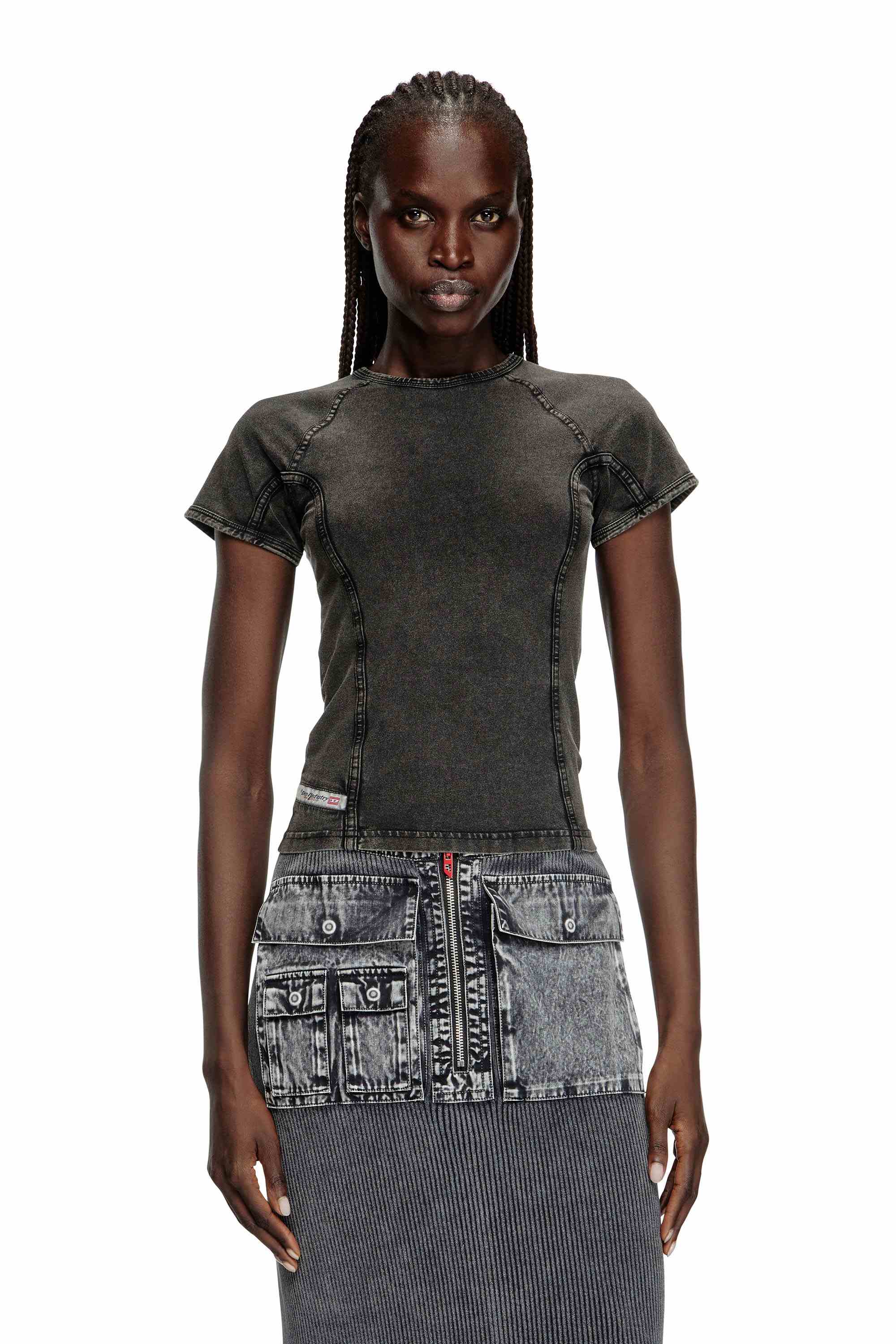 Black Denim-effect top in stretch jersey