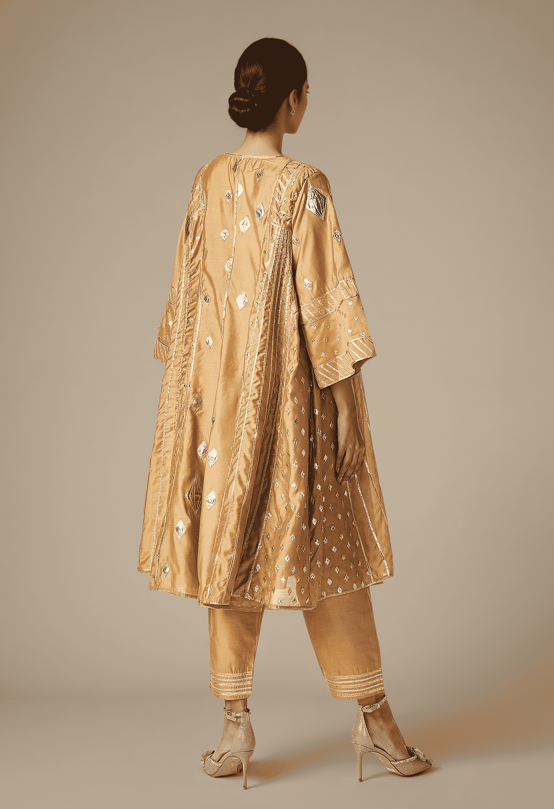 Beige Gathered Kurta Set