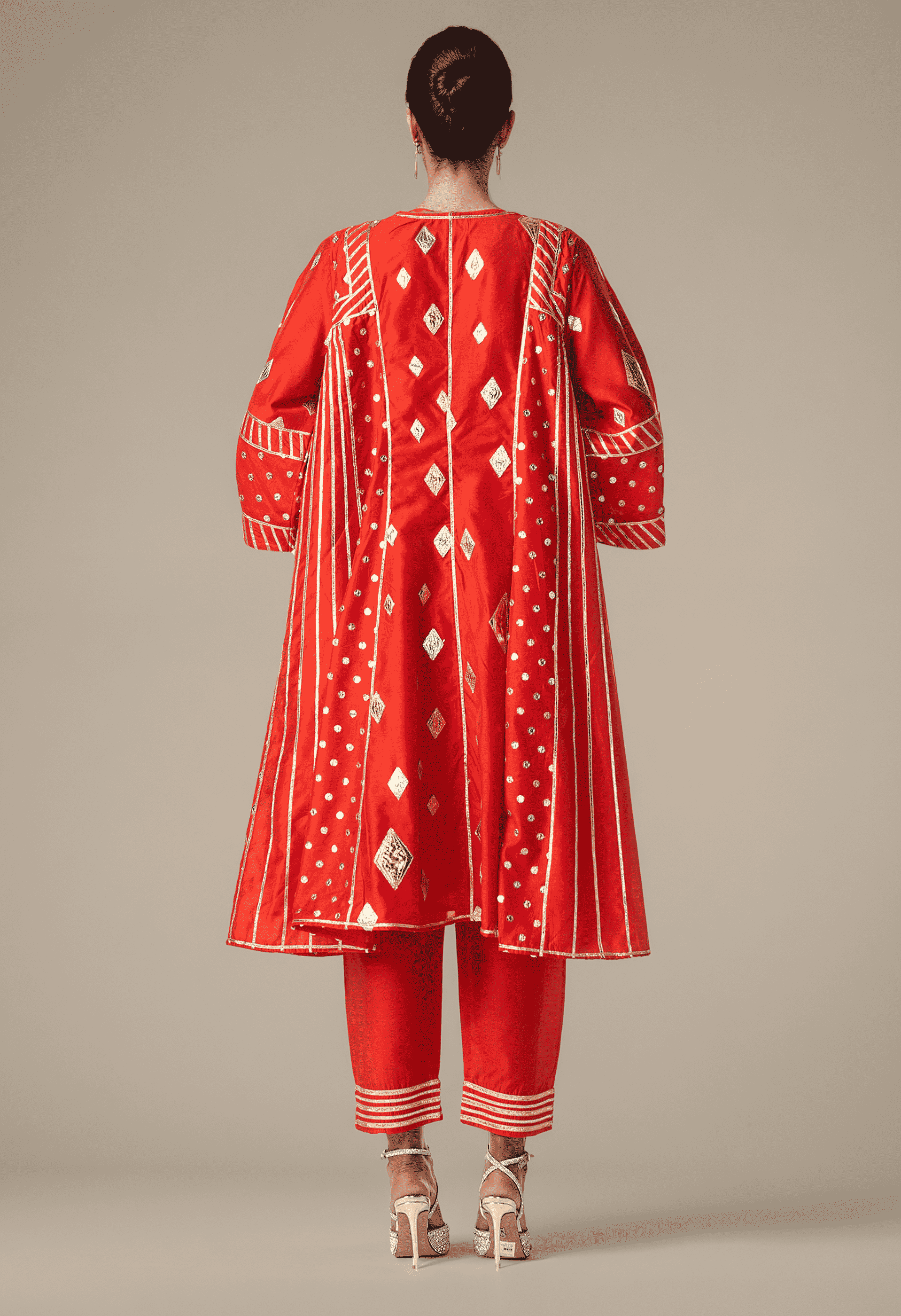 Red Gathered Kurta Set