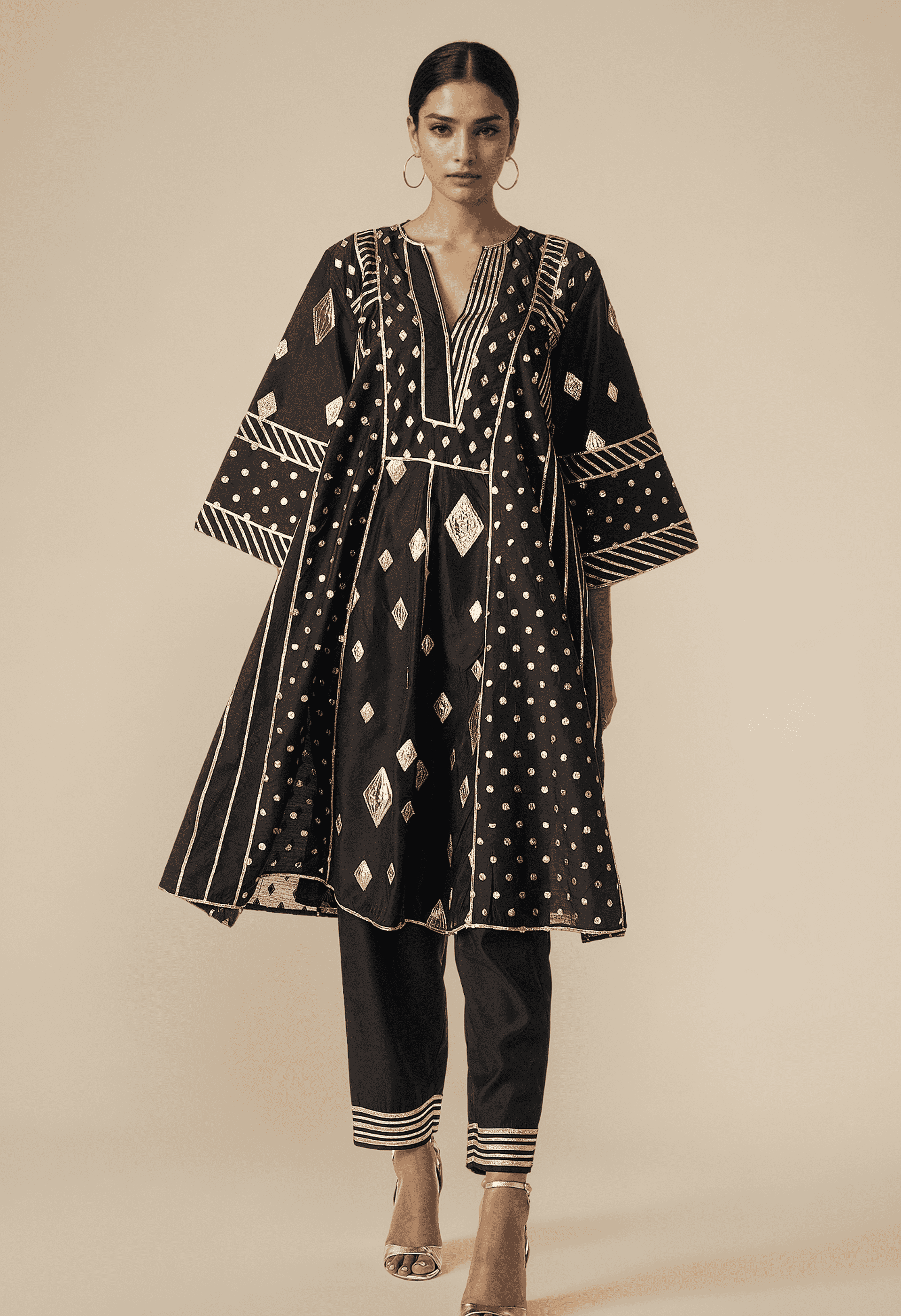 Black Gathered Kurta Set