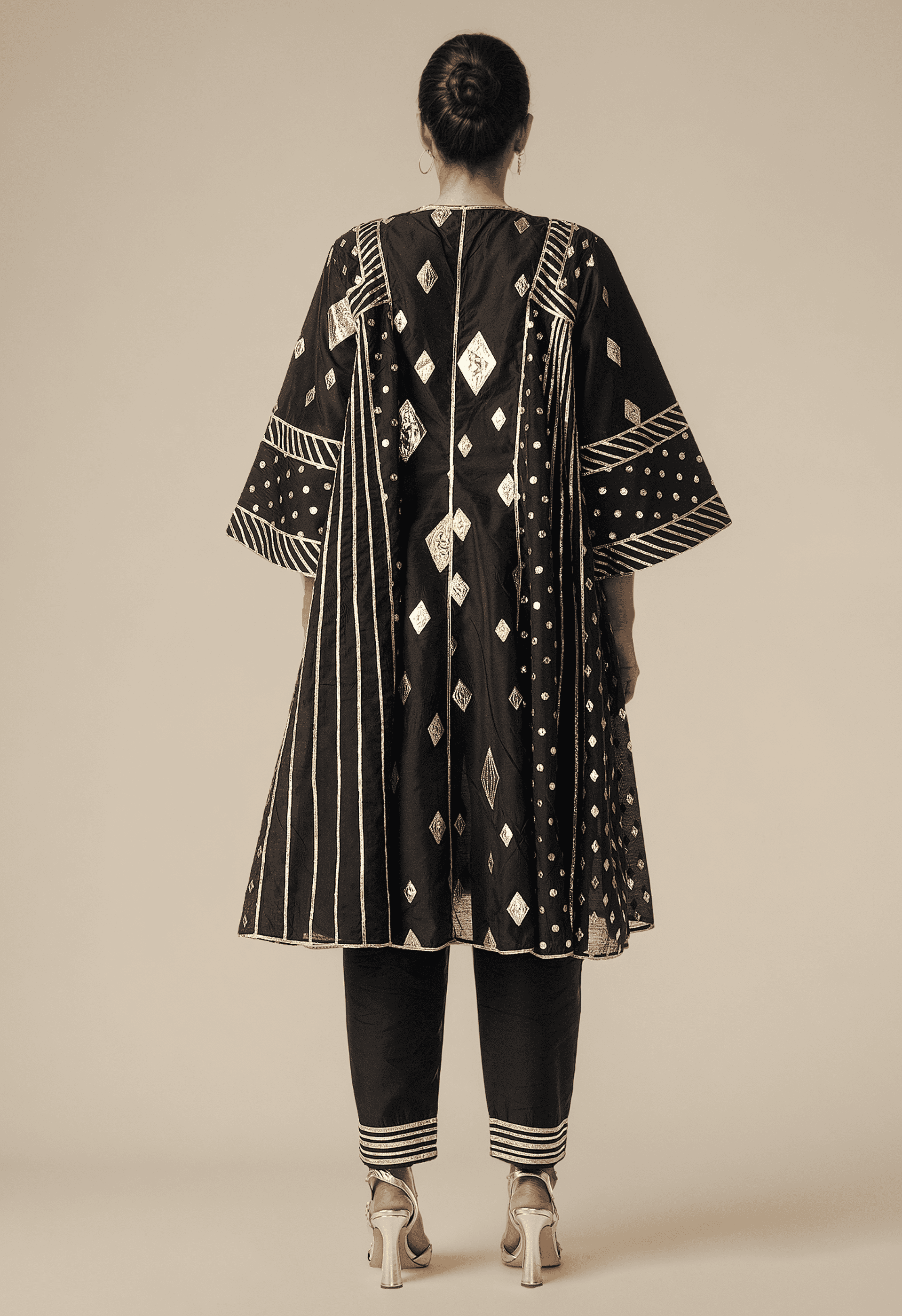 Black Gathered Kurta Set