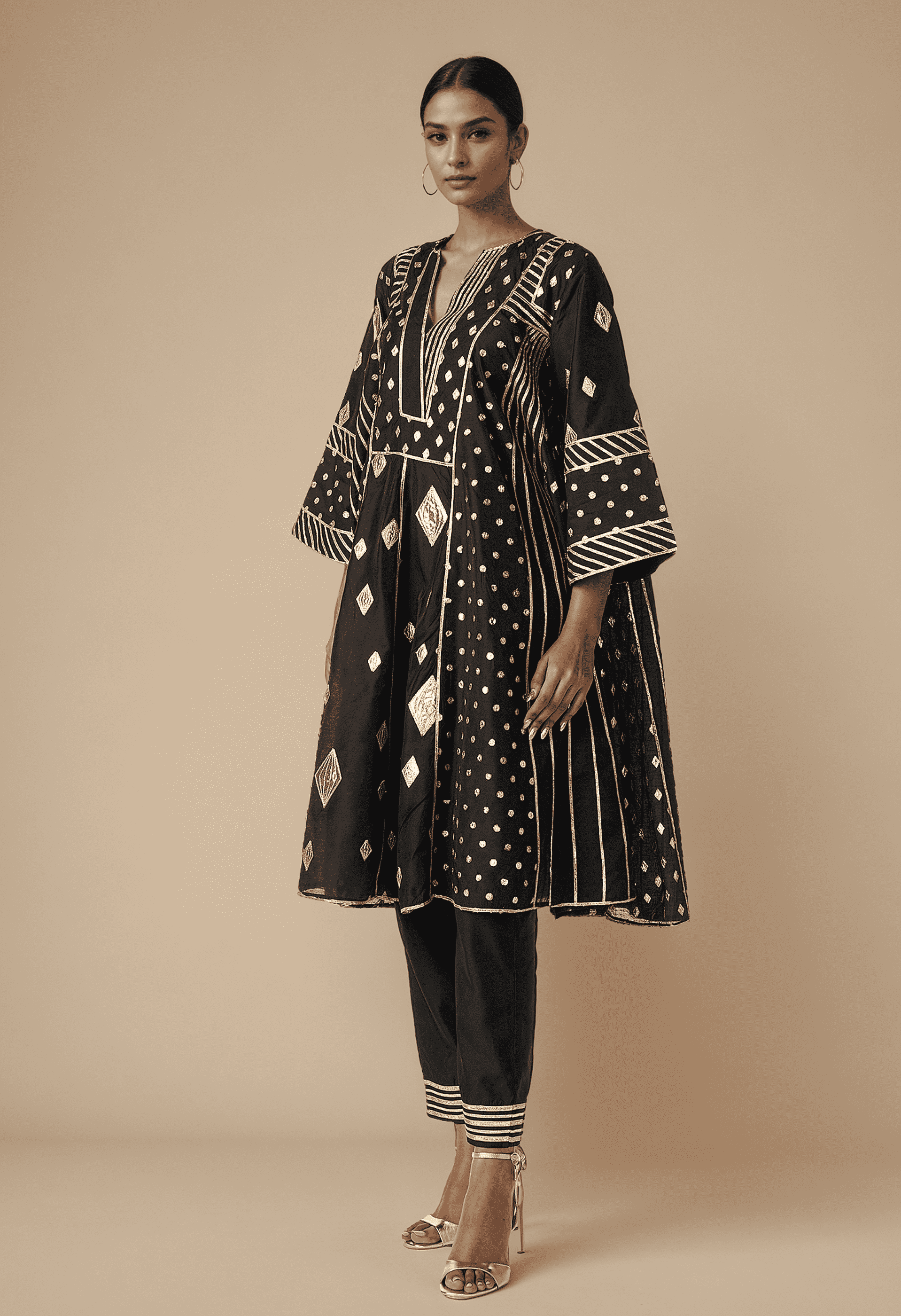 Black Gathered Kurta Set