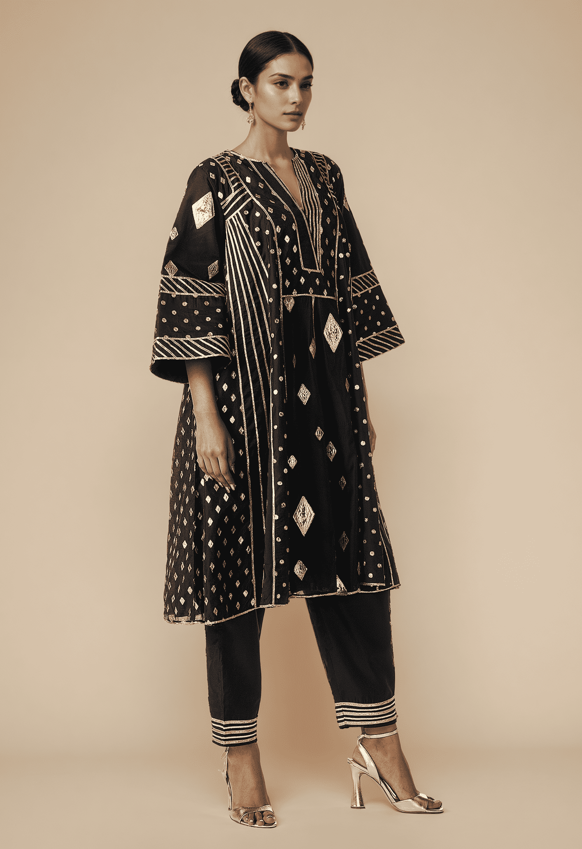 Black Gathered Kurta Set