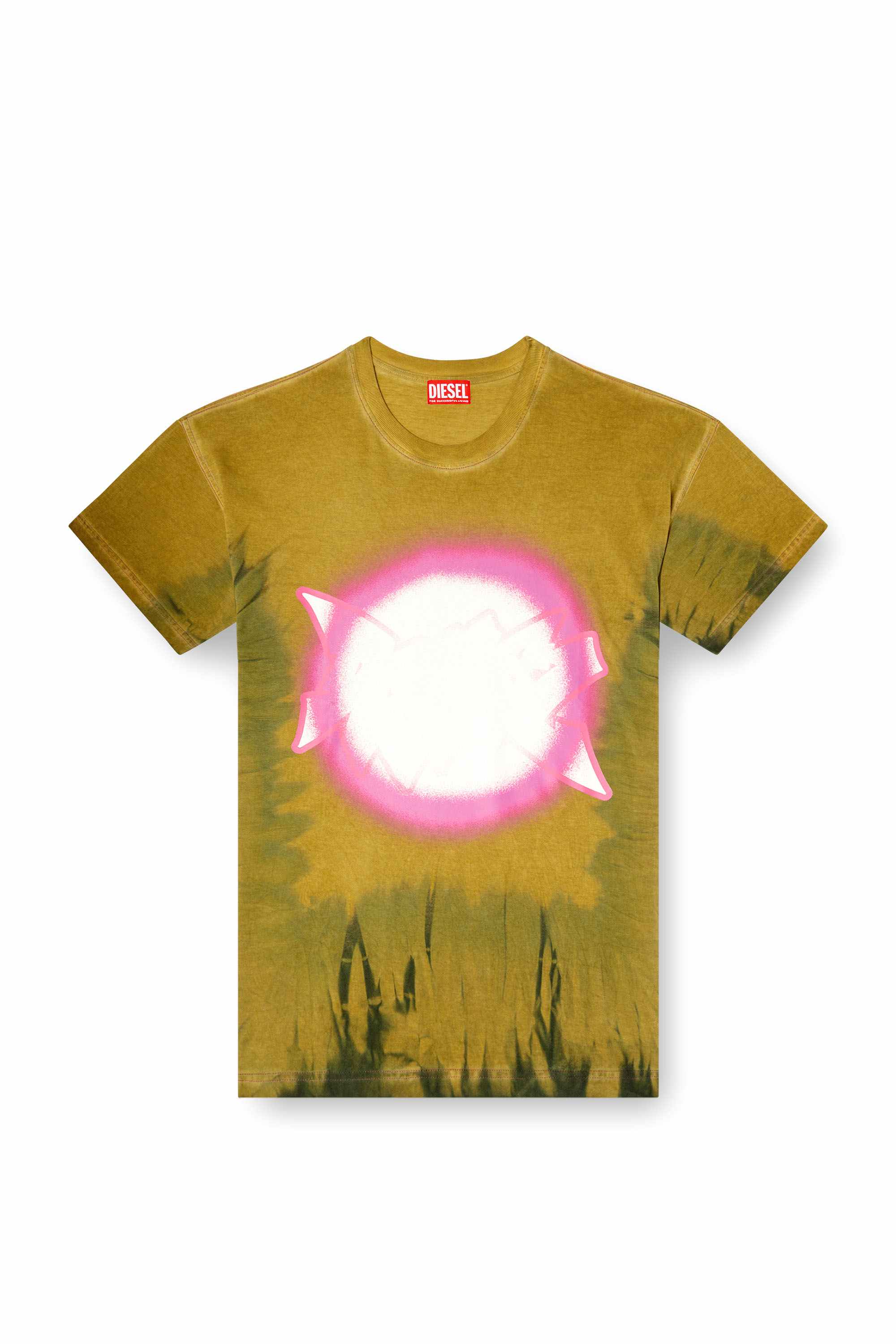 Brown Tie-dye T-shirt with spotlight print