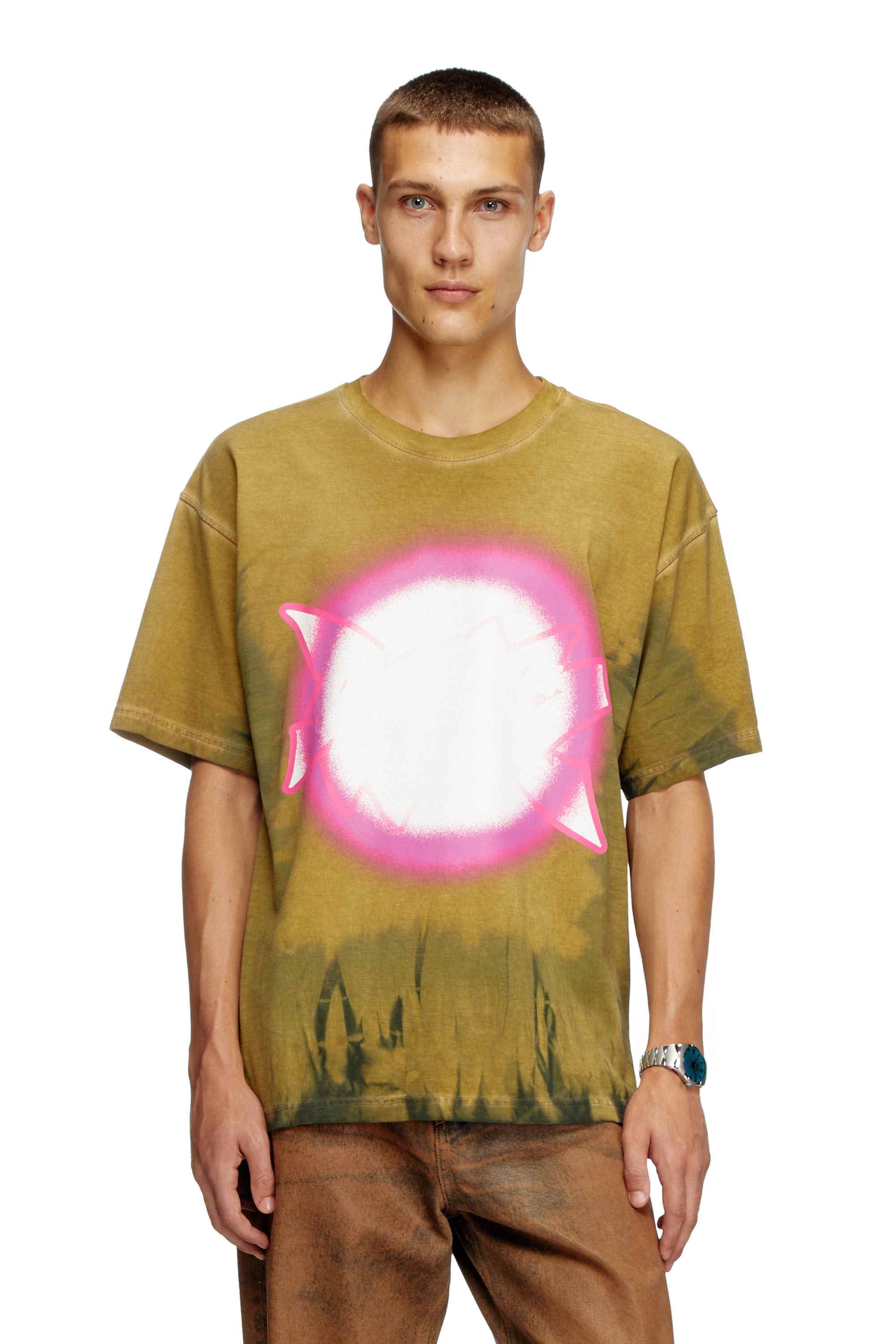 Brown Tie-dye T-shirt with spotlight print