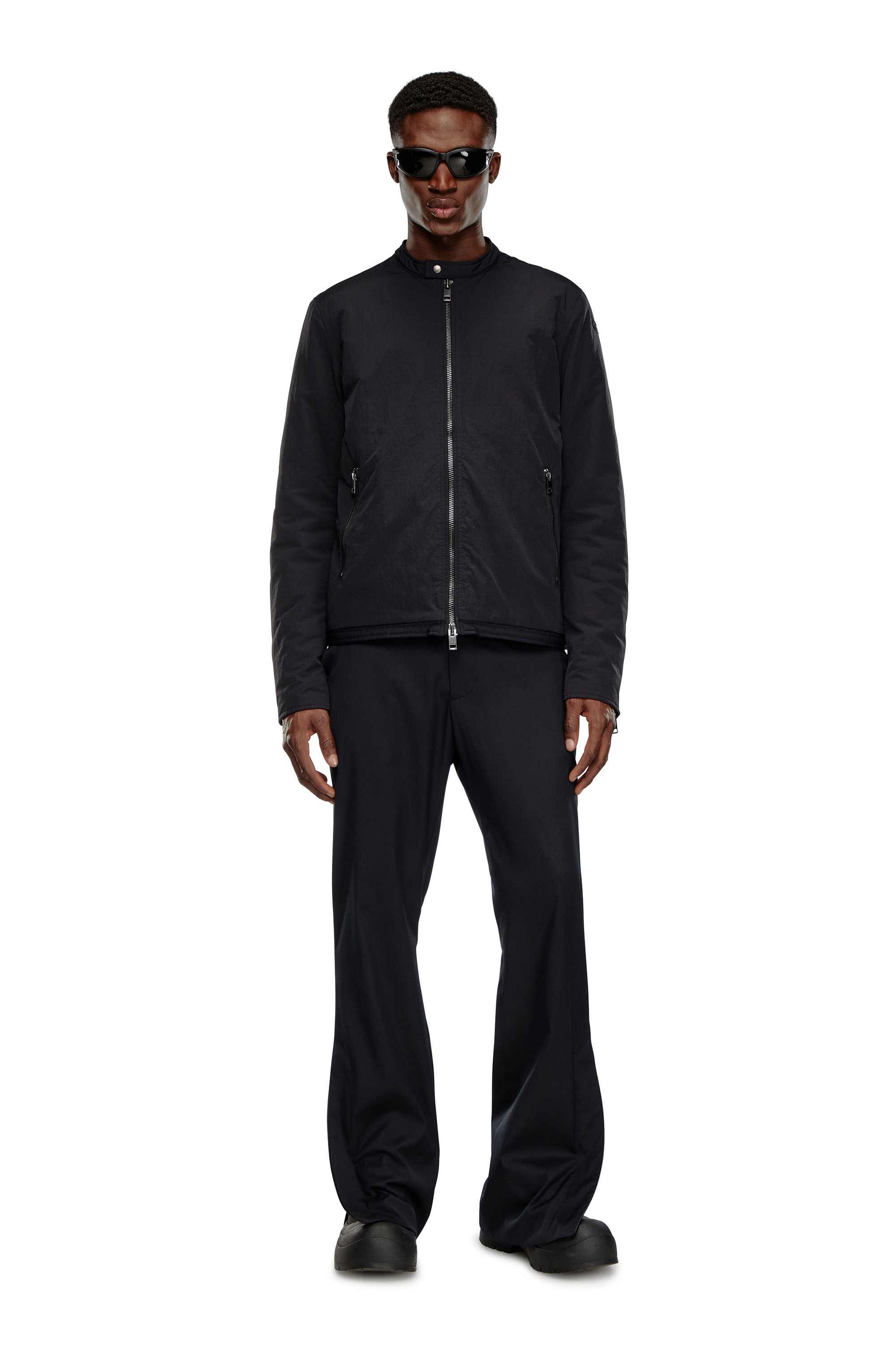 Black Padded nylon biker jacket