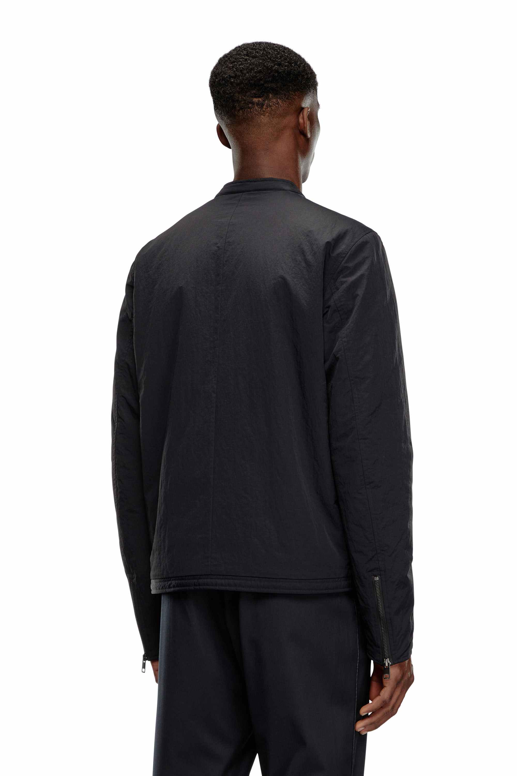 Black Padded nylon biker jacket