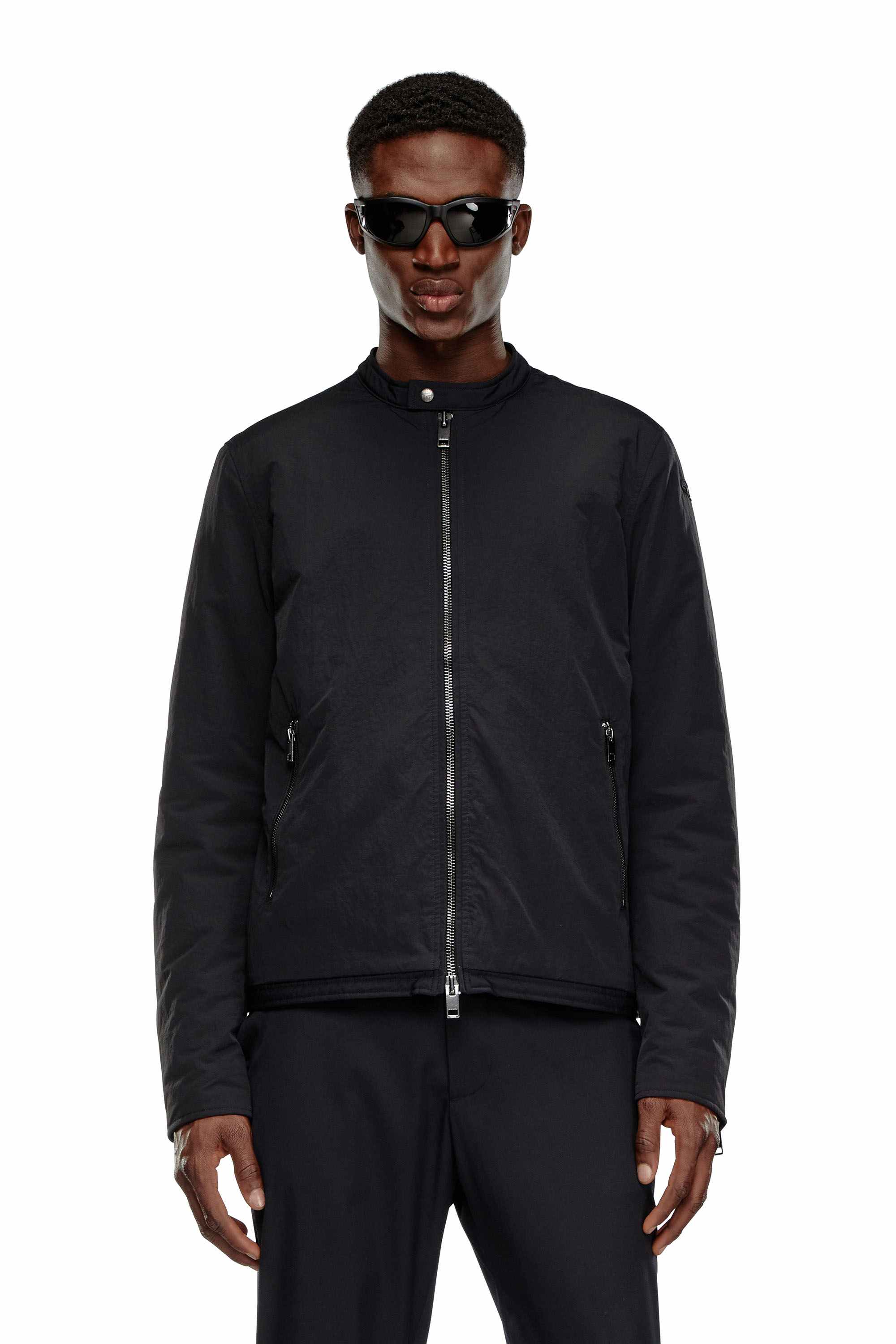 Black Padded nylon biker jacket