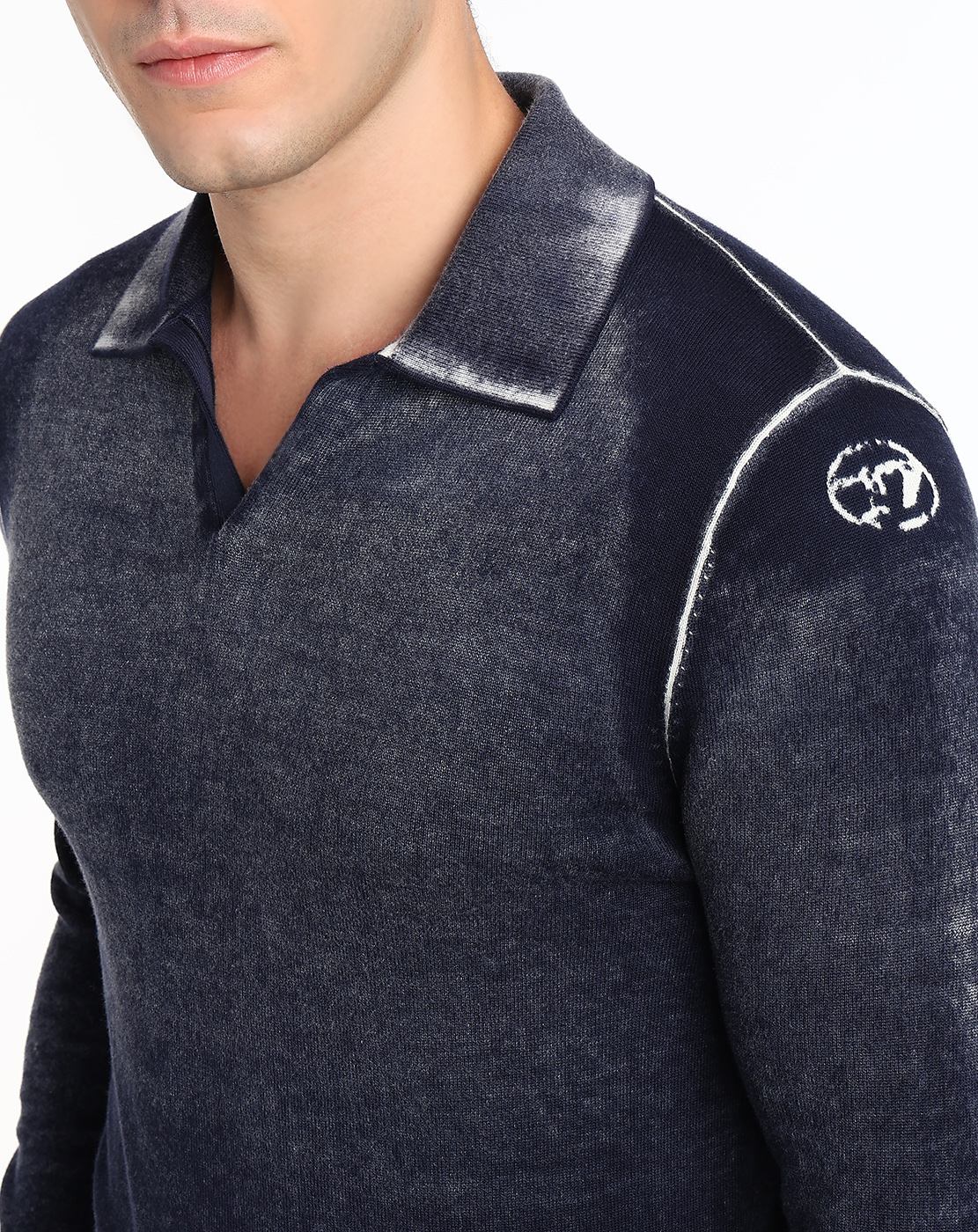 Blue Reverse-print polo jumper