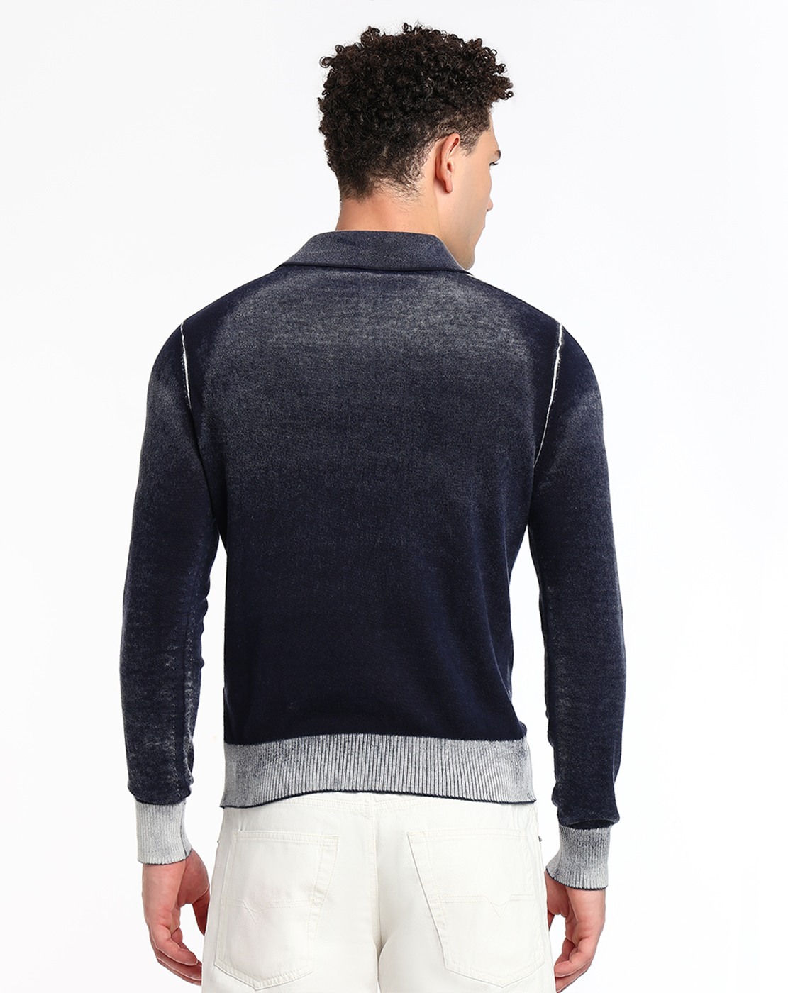 Blue Reverse-print polo jumper