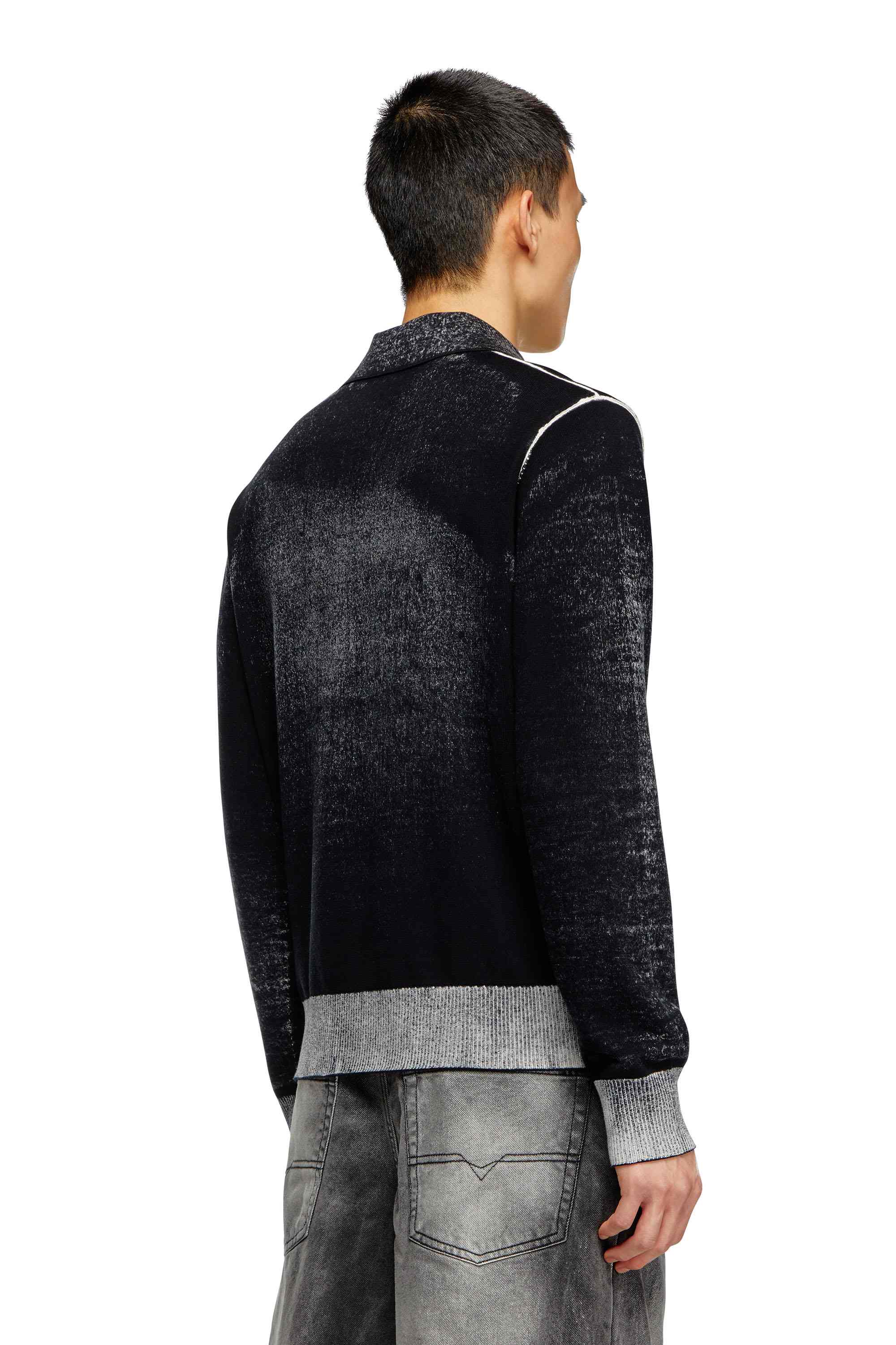 Black Reverse-print polo jumper