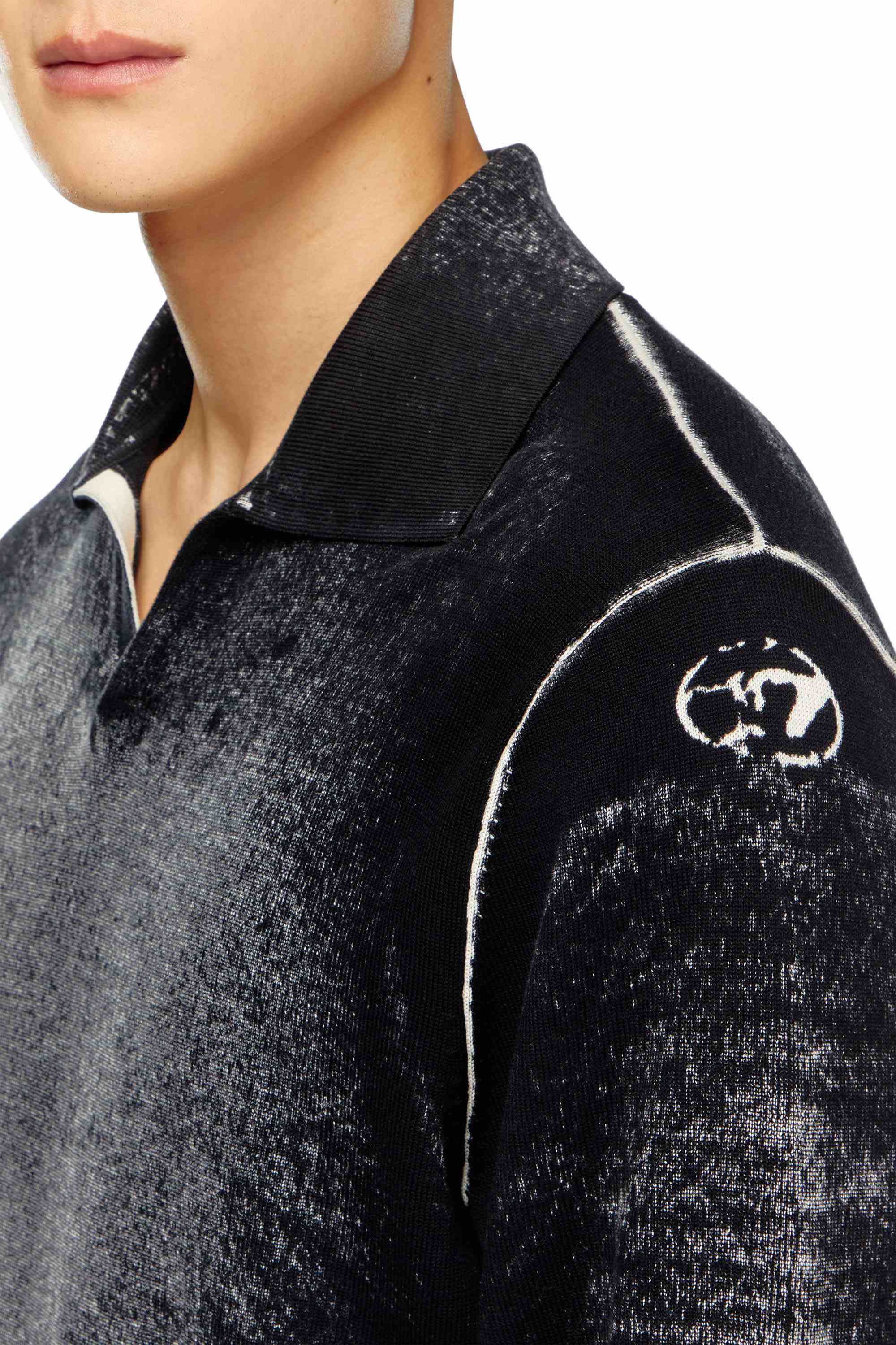 Black Reverse-print polo jumper