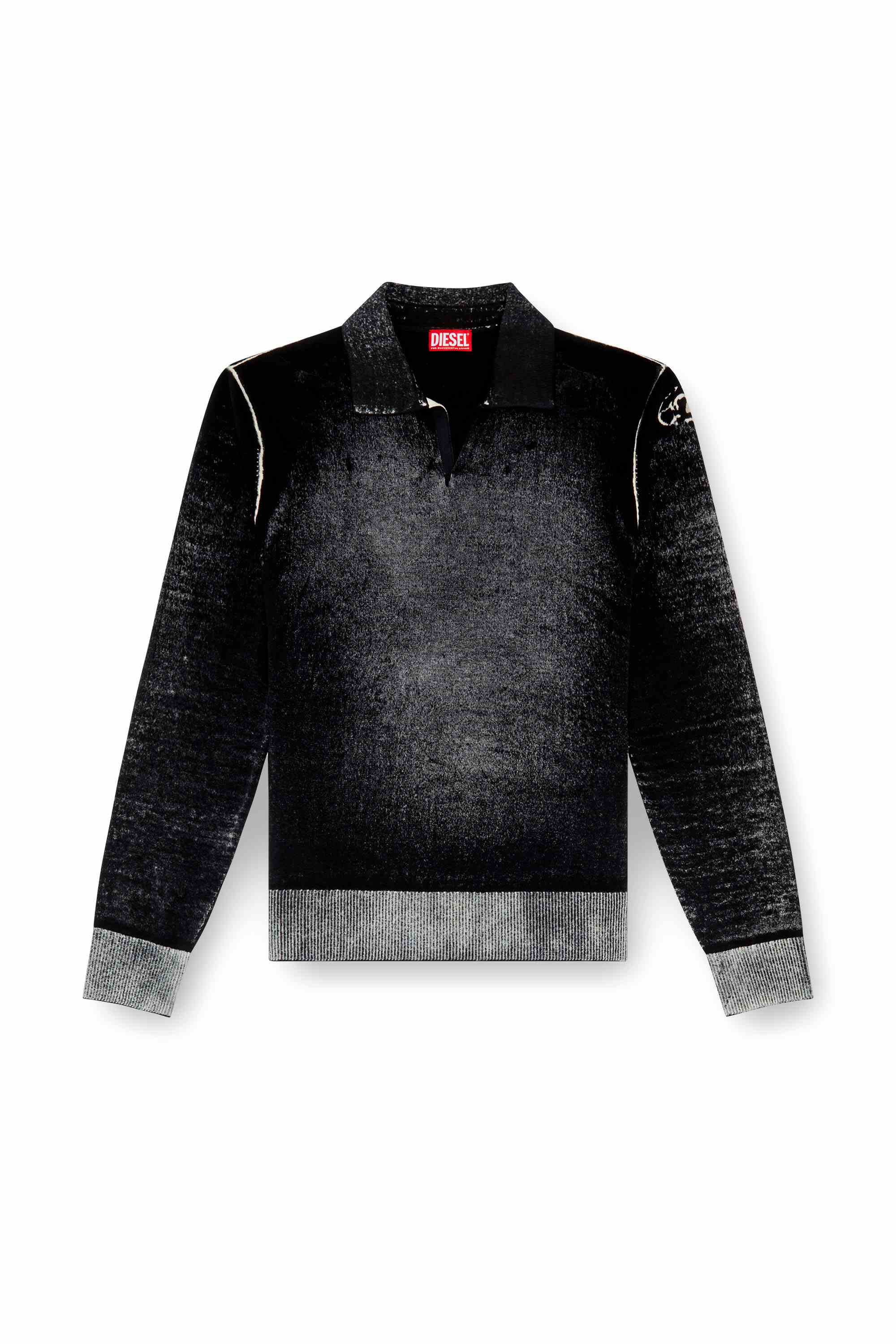 Black Reverse-print polo jumper