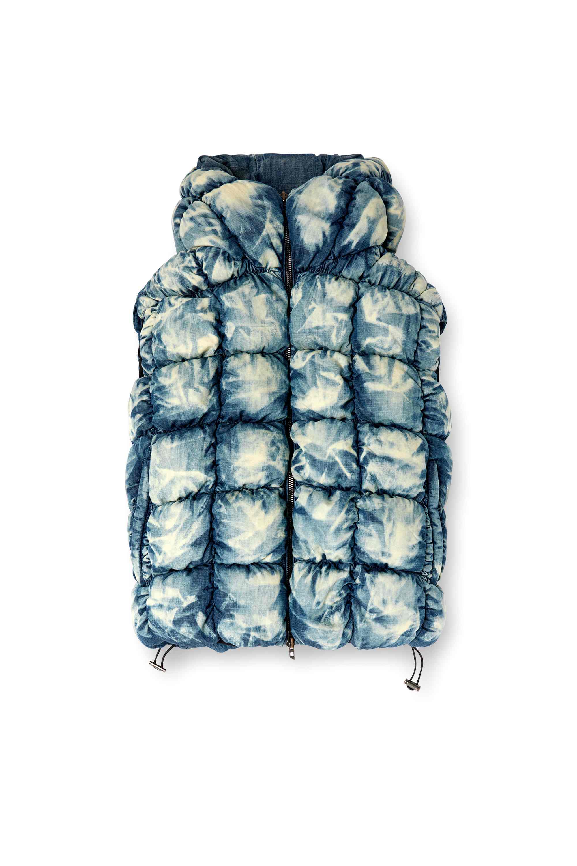 Blue Tie-dyed denim puffer vest