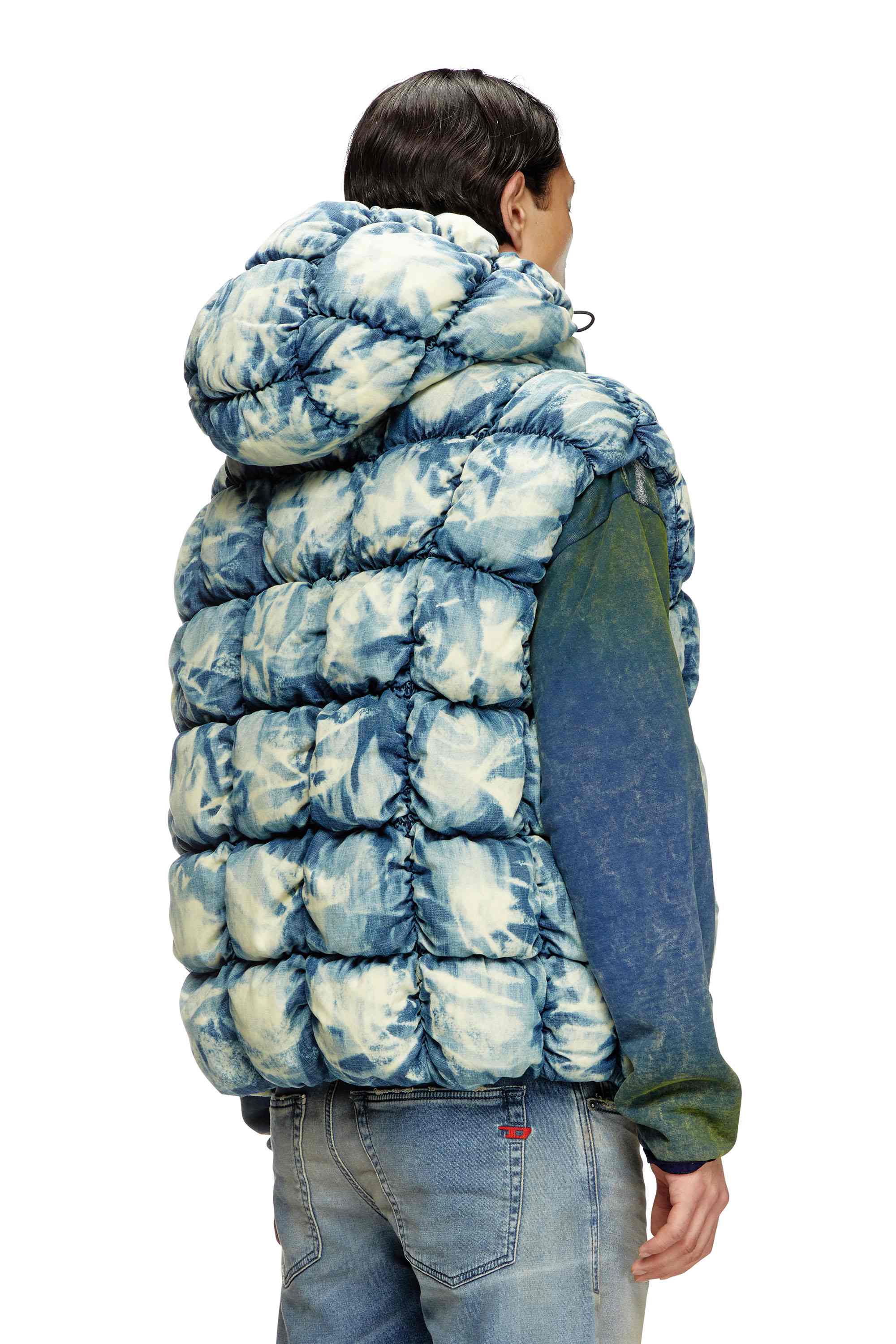 Blue Tie-dyed denim puffer vest