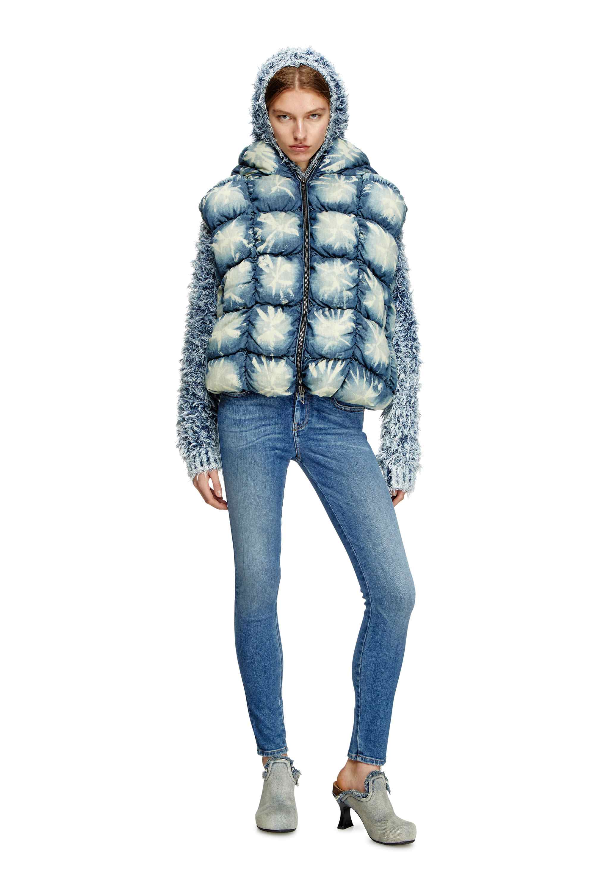 Blue Tie-dyed denim puffer vest