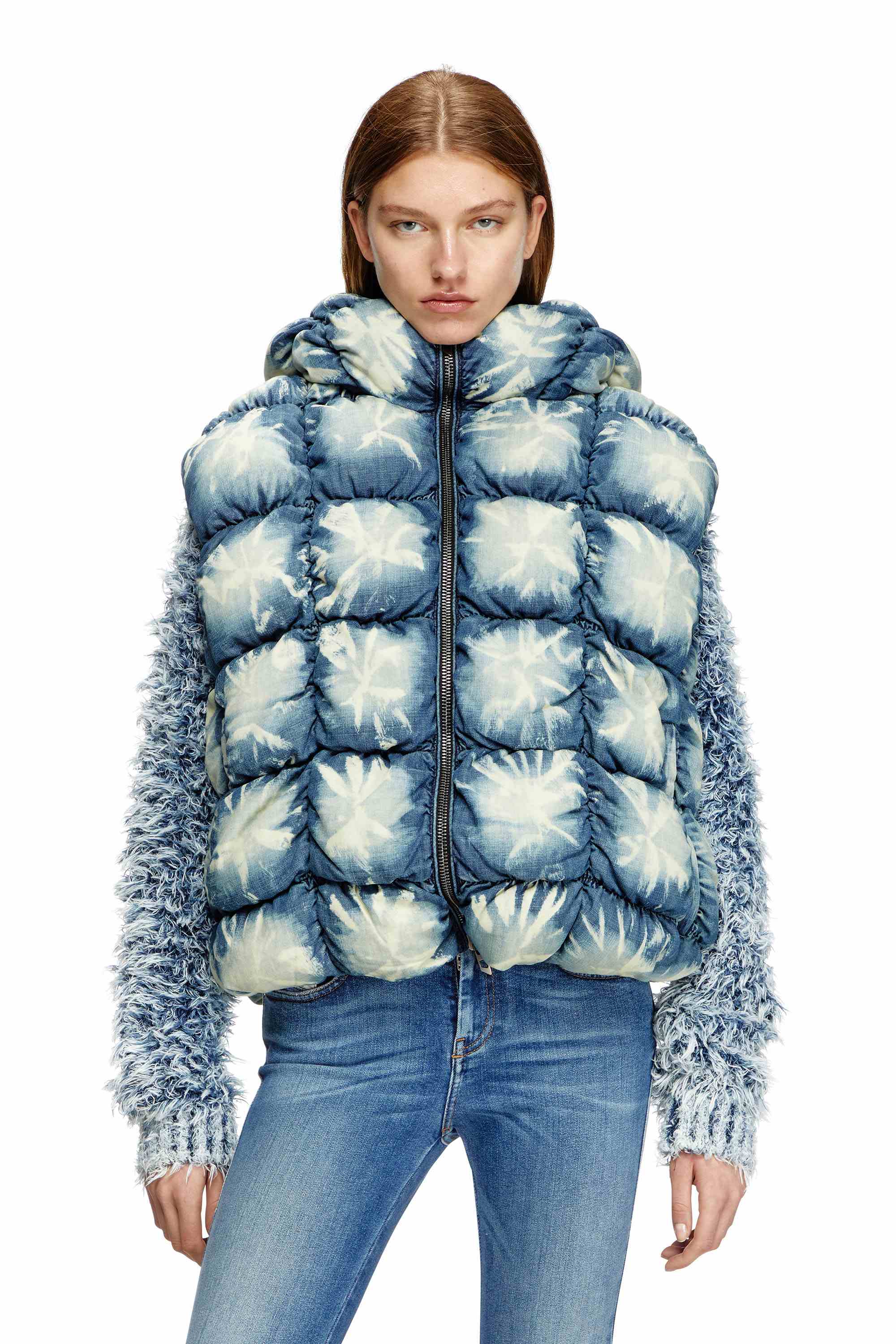 Blue Tie-dyed denim puffer vest