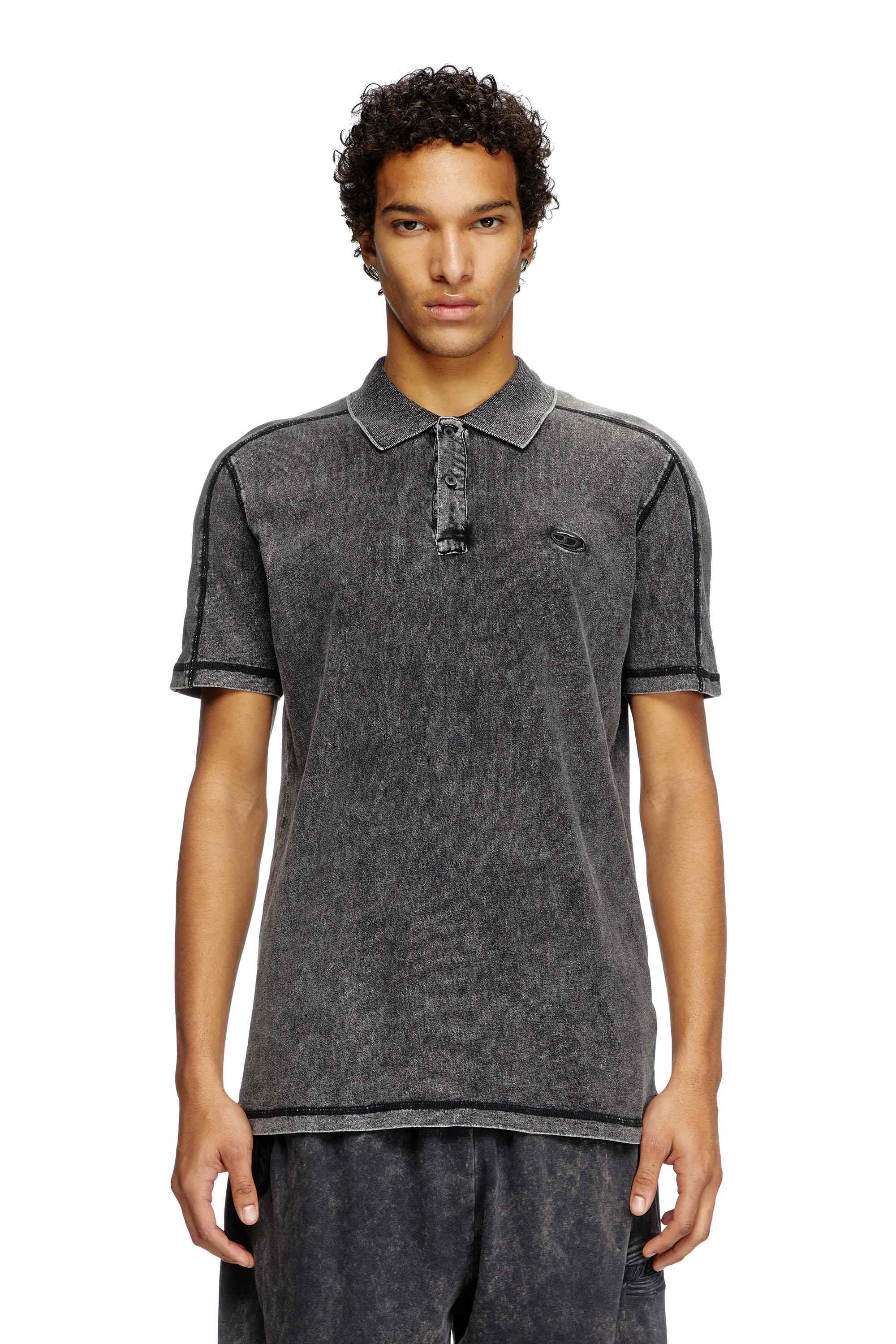 Black Denim-look polo shirt