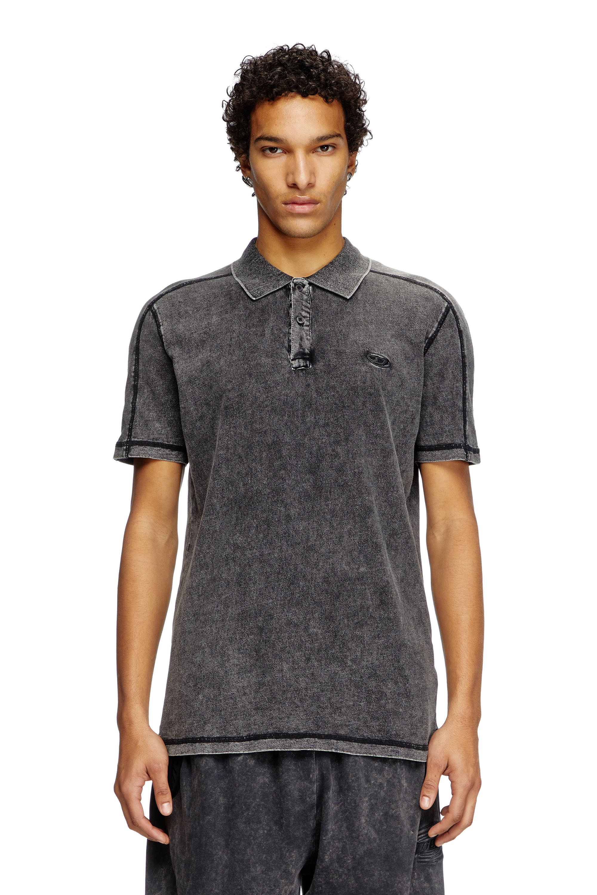 Black Denim-look polo shirt