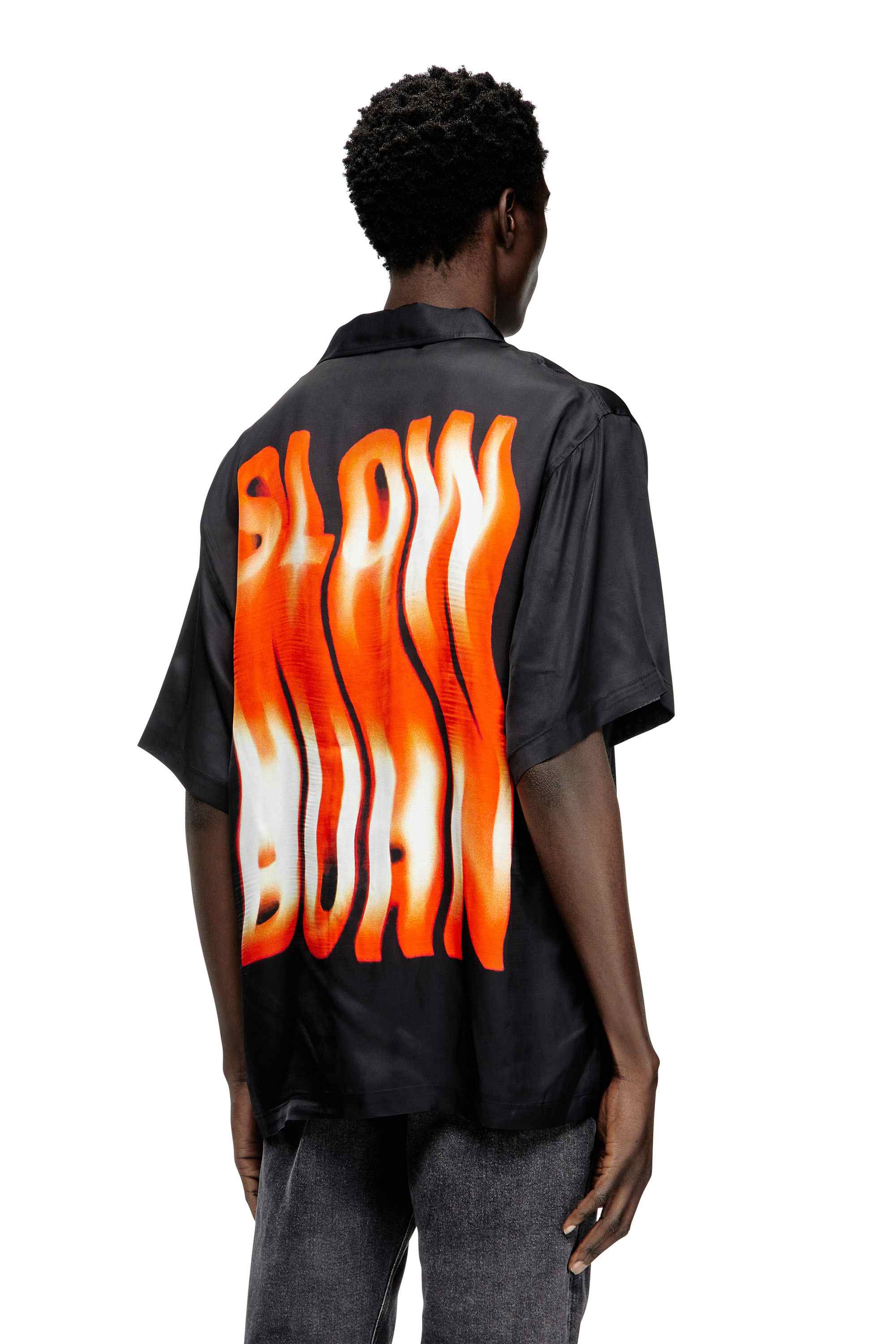 Black Slow Burn slogan shirt in fluid fabric