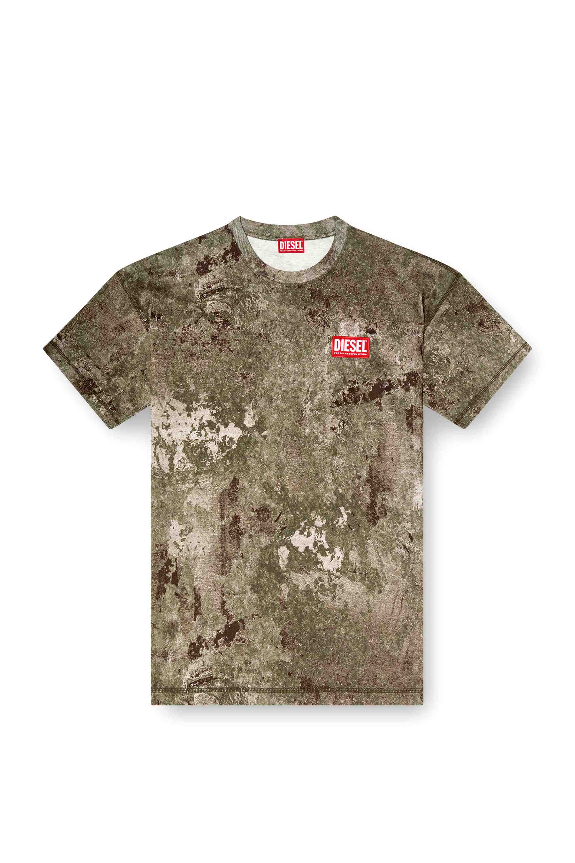 Military Green Marble-effect burnout T-shirt