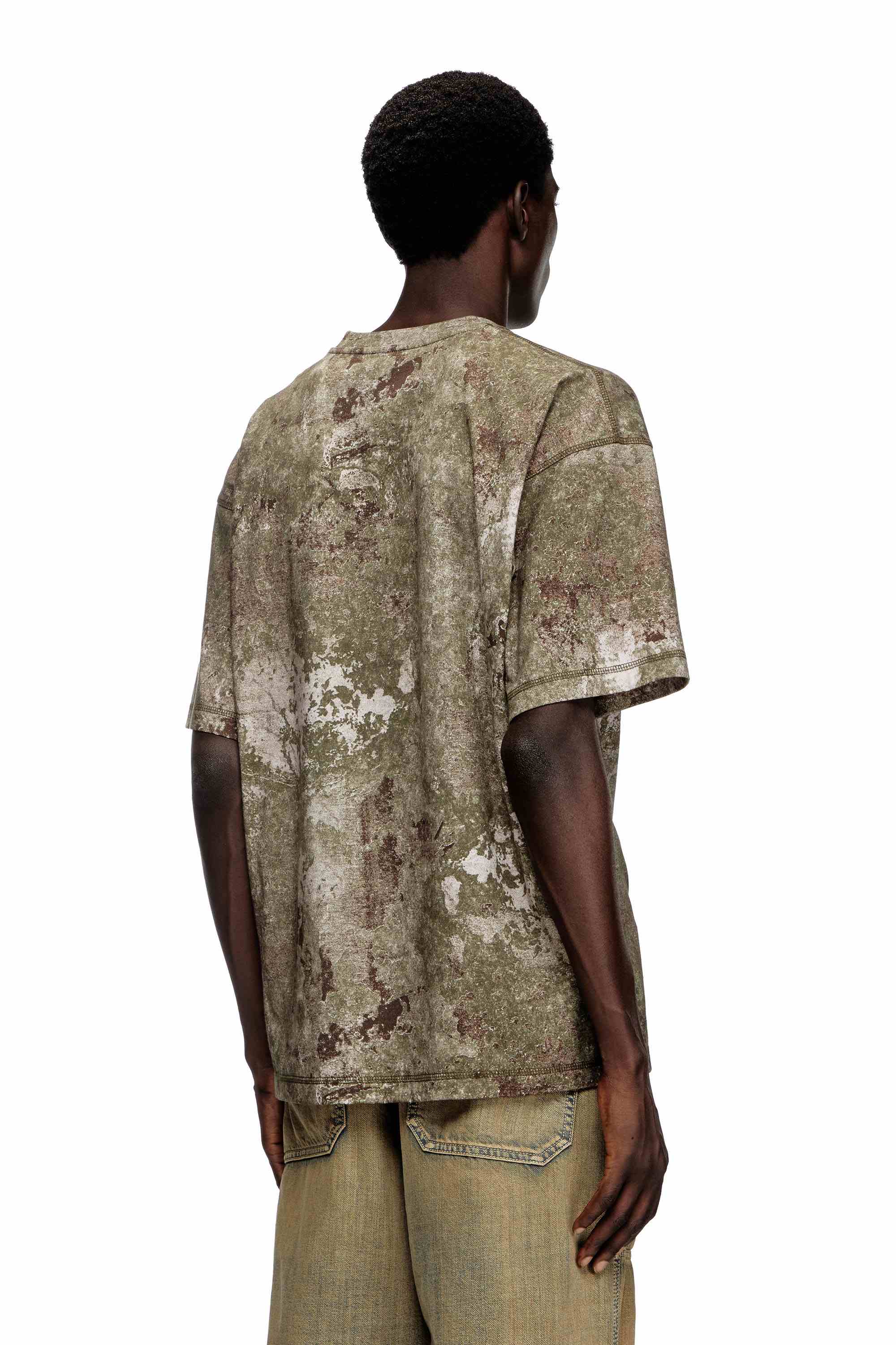 Military Green Marble-effect burnout T-shirt