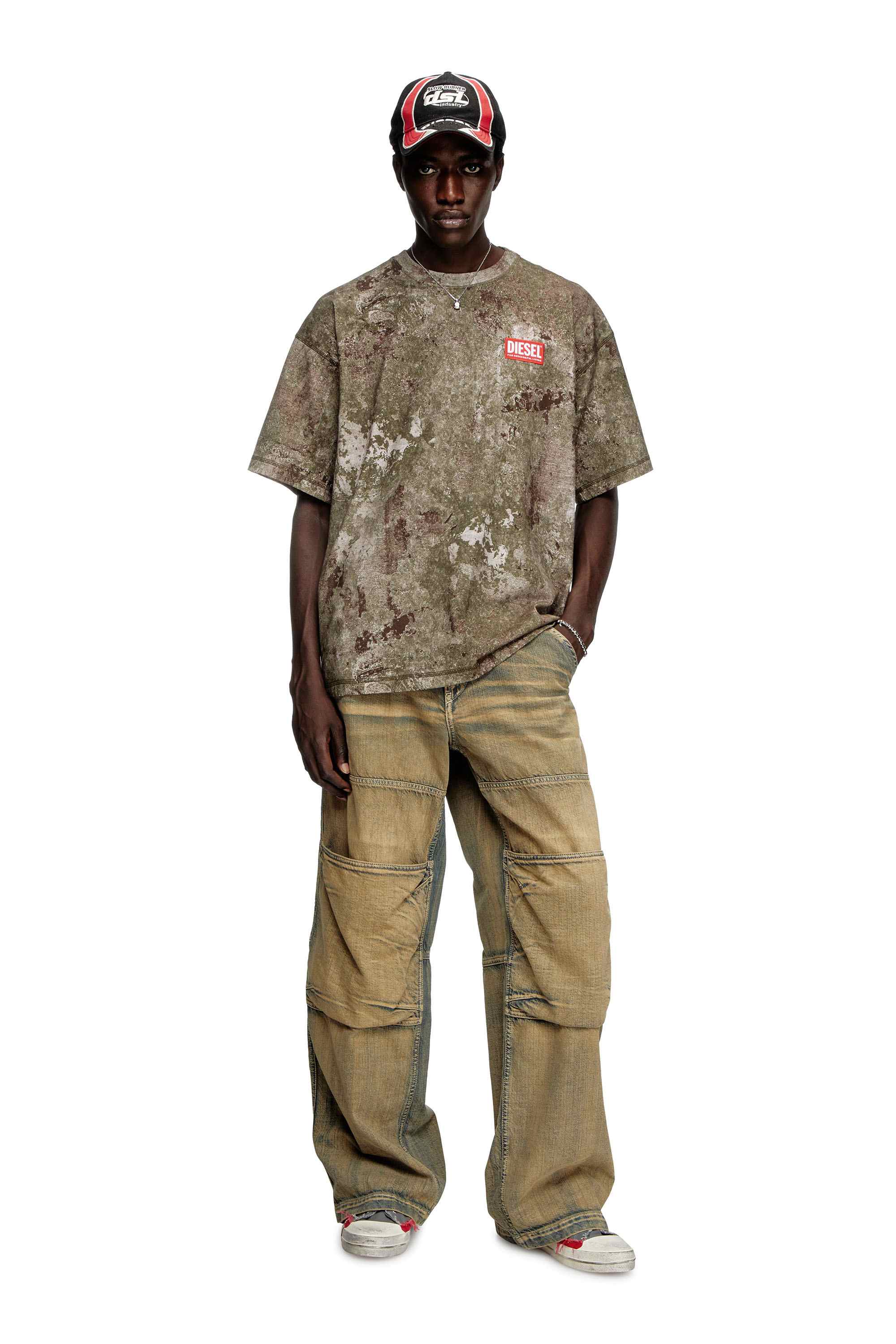 Military Green Marble-effect burnout T-shirt