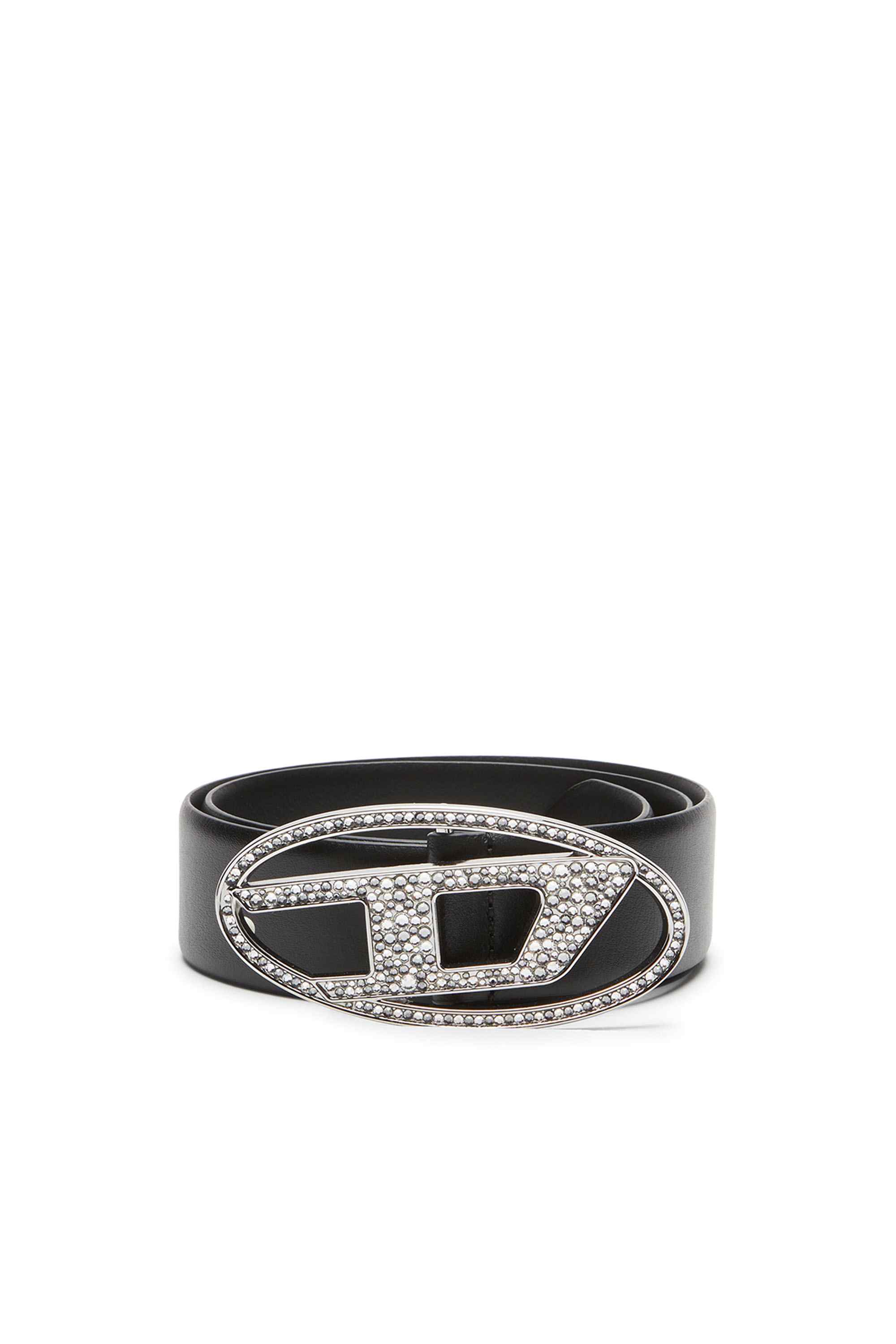 Black Leather belt with crystal buckle