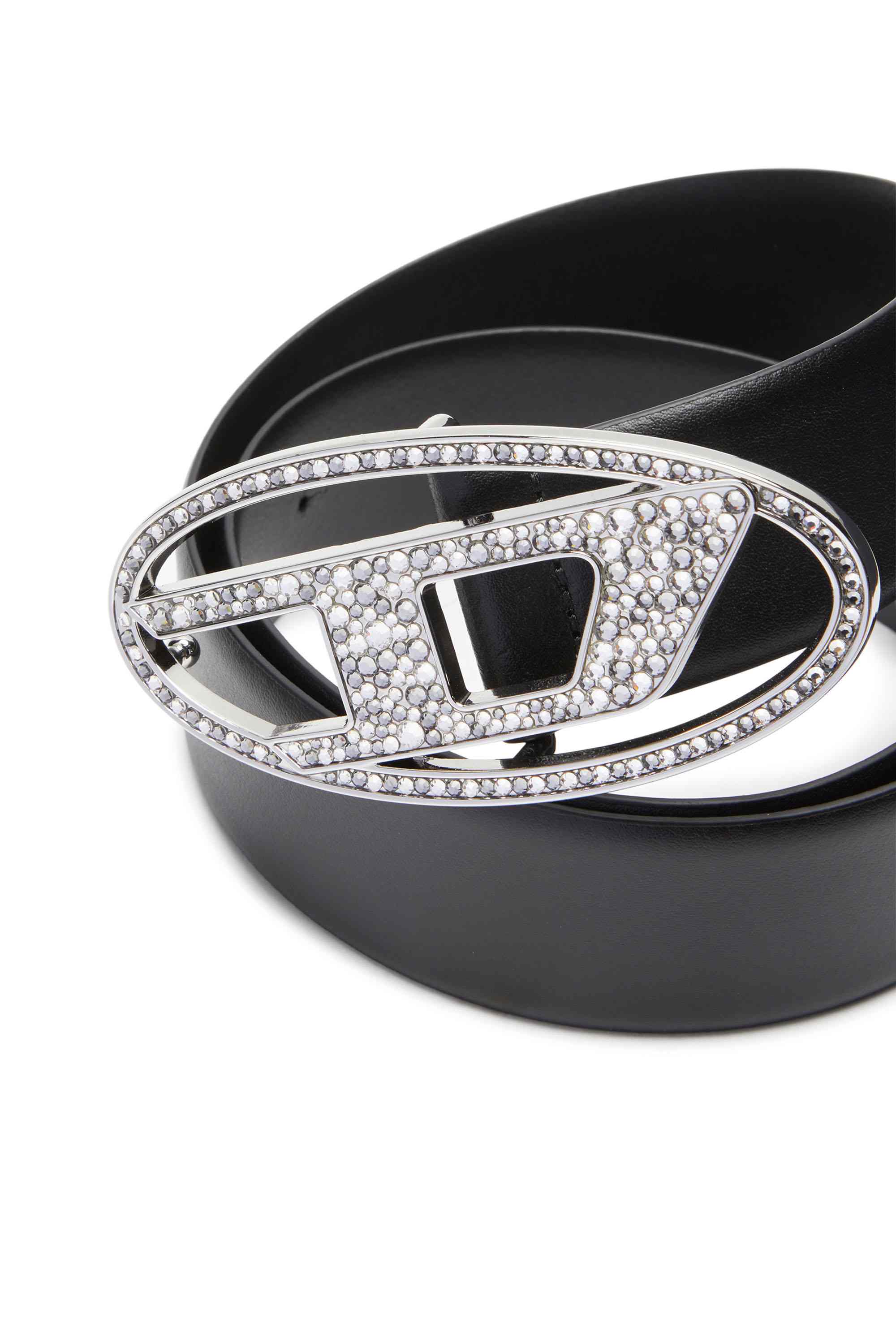 Black Leather belt with crystal buckle