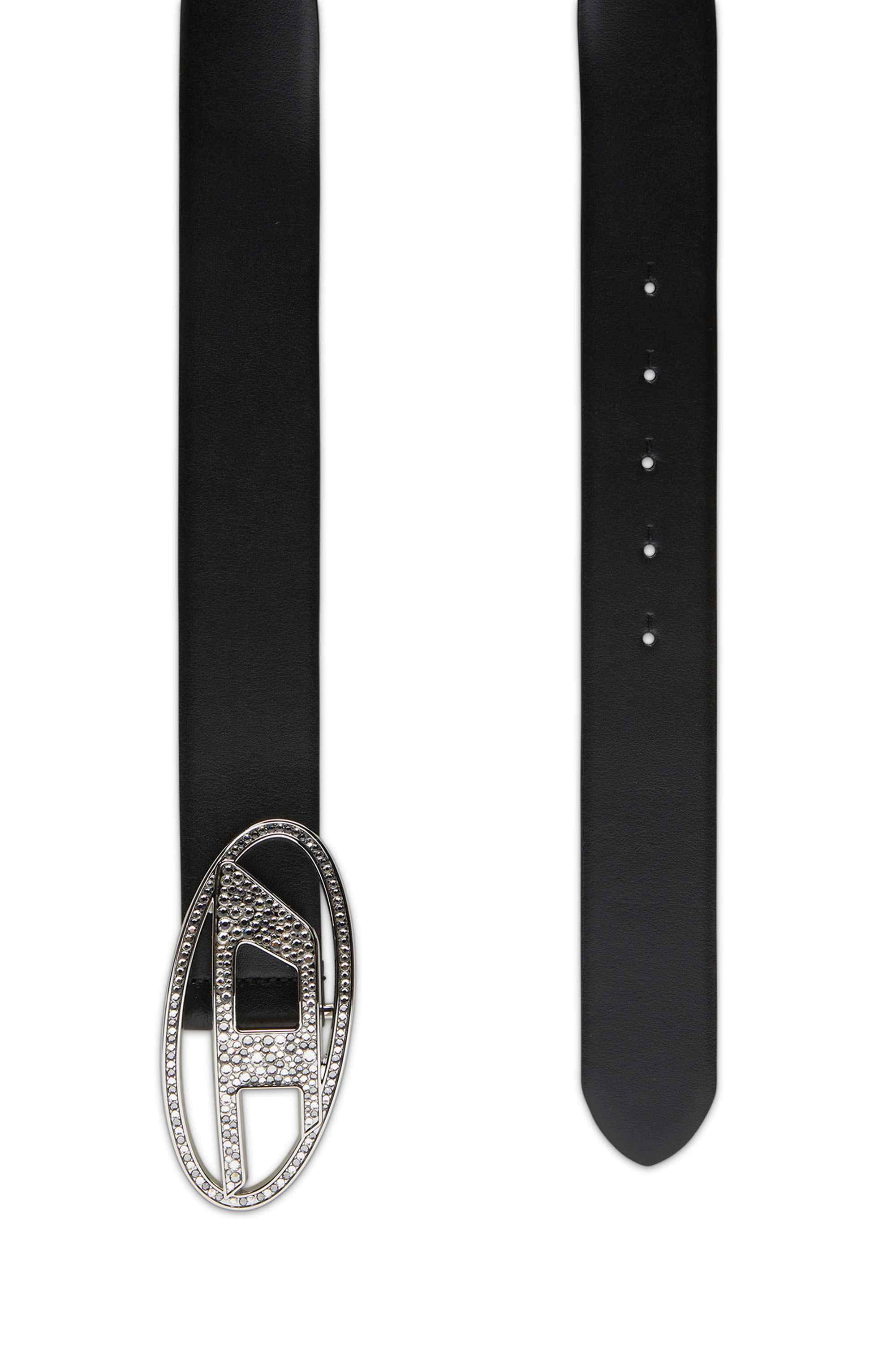Black 4cm Leather belt with crystal buckle