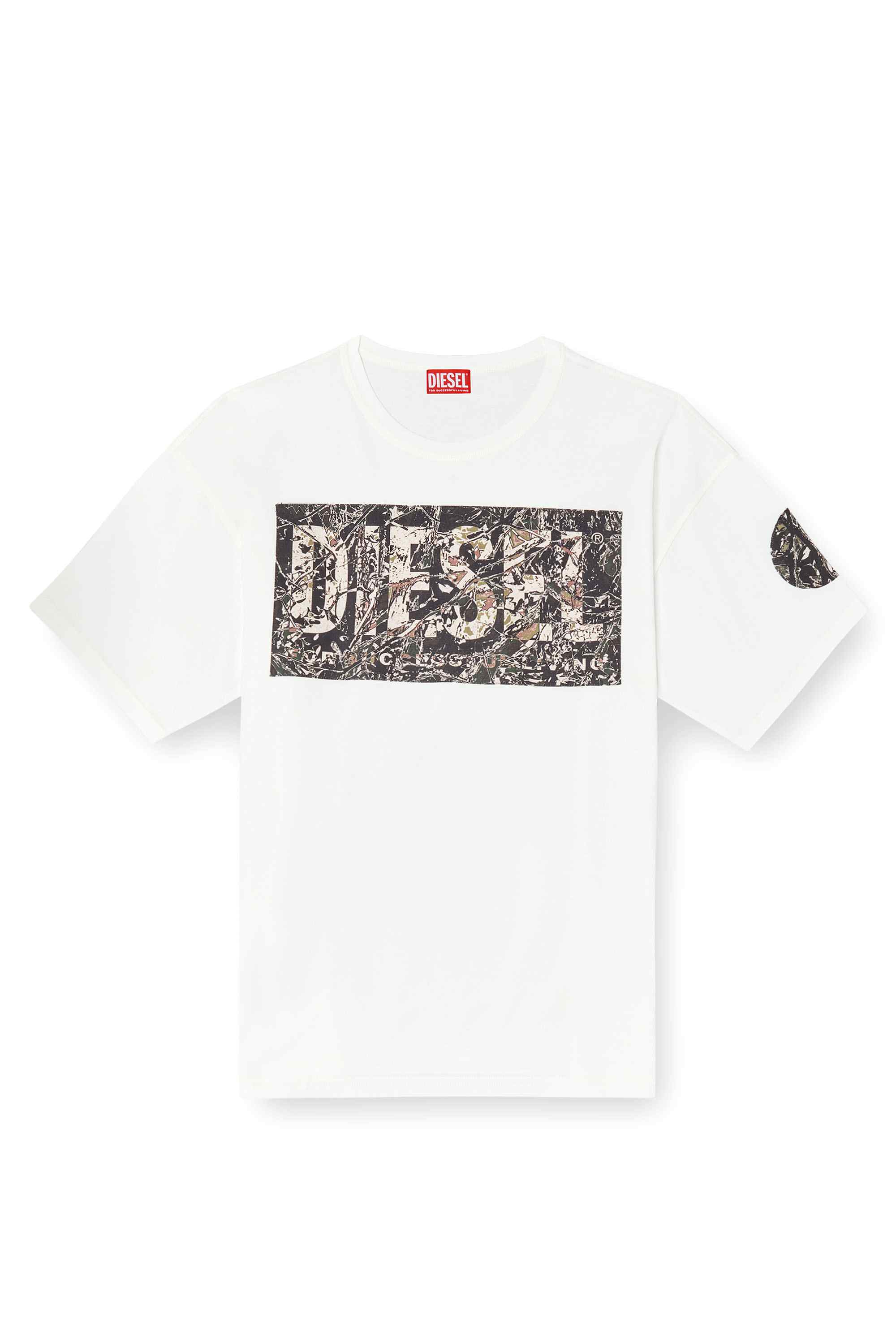 White T-shirt with large gabardine patch logo