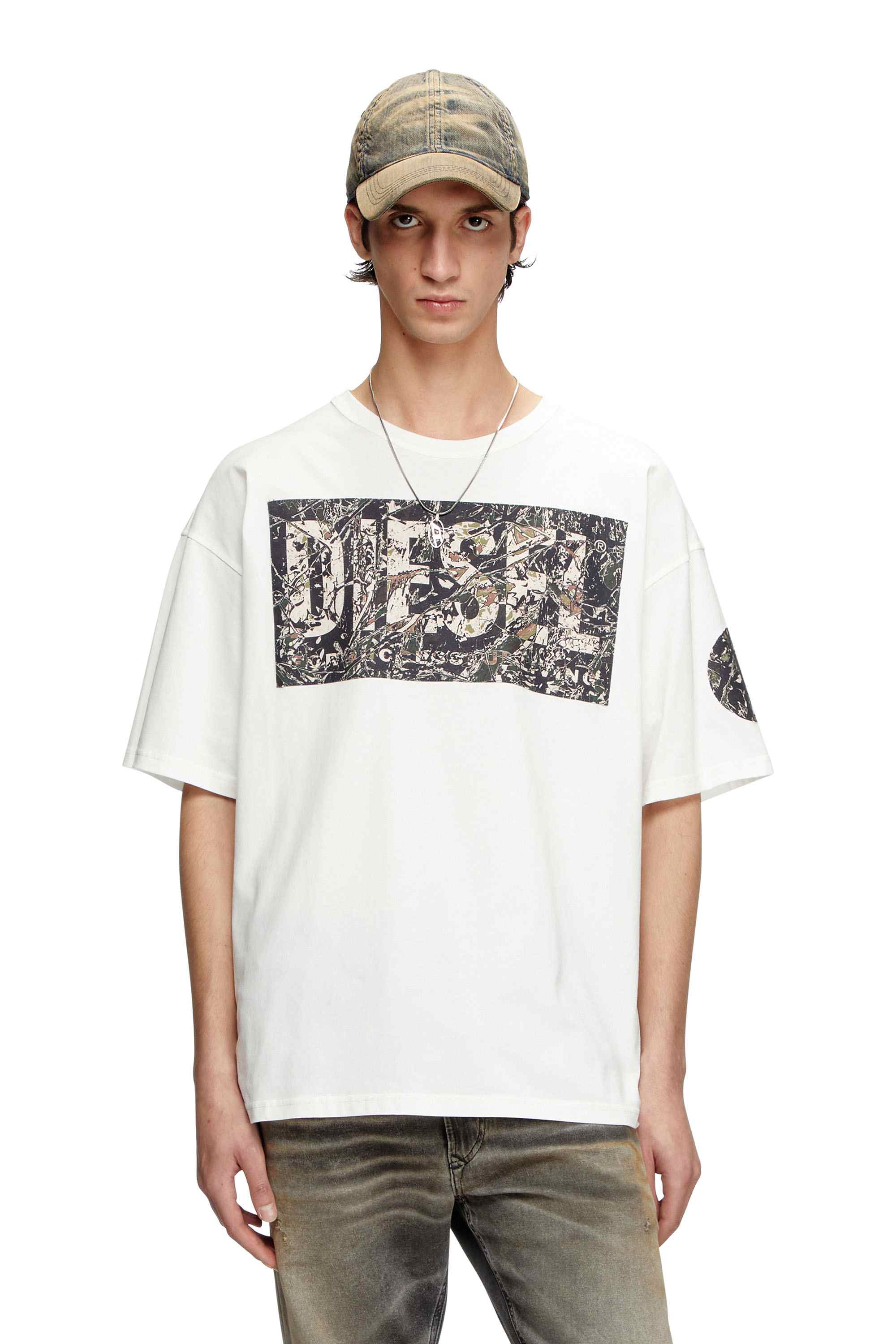 White T-shirt with large gabardine patch logo