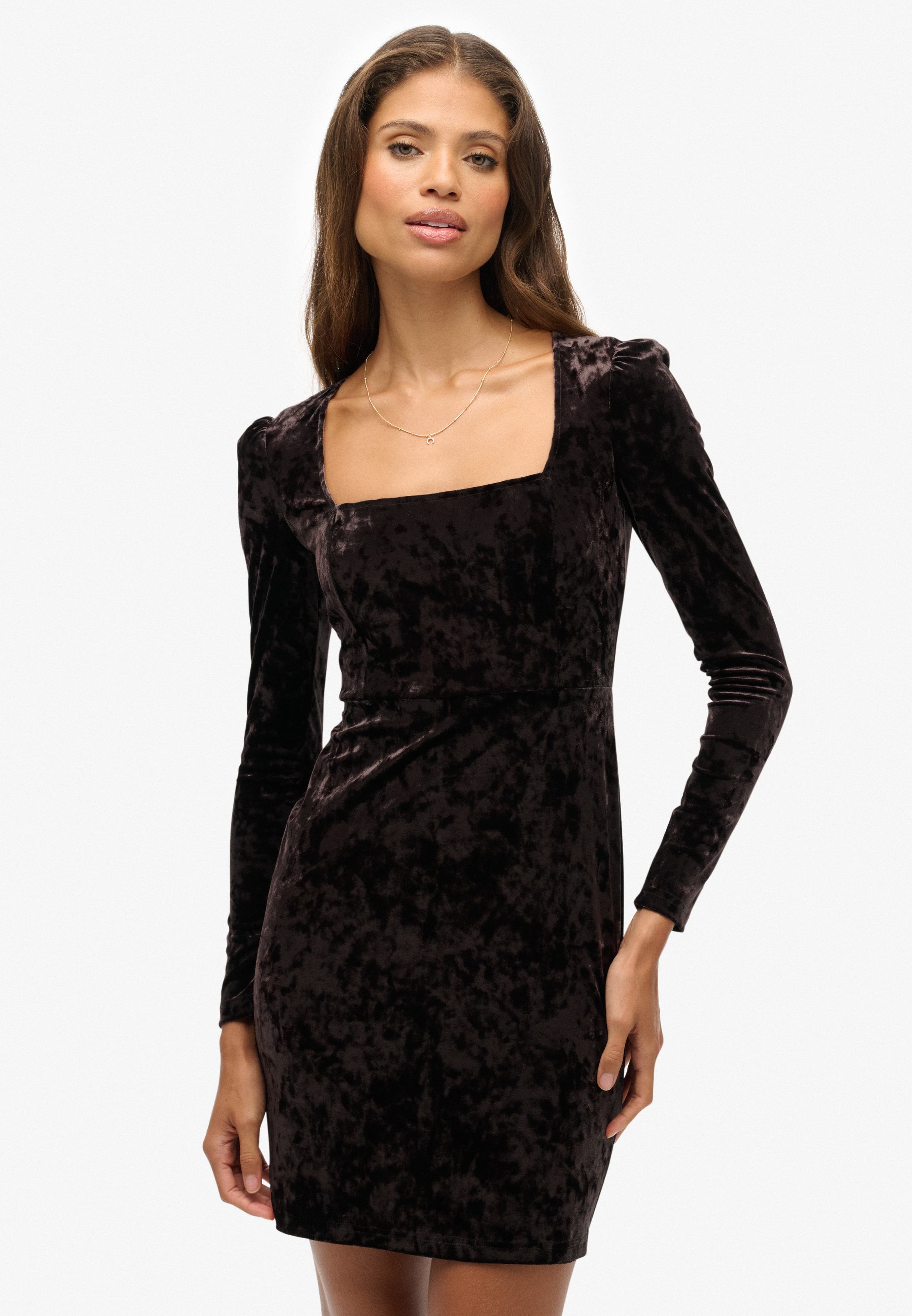 VELVET SQUARE NECK MINI DRESS