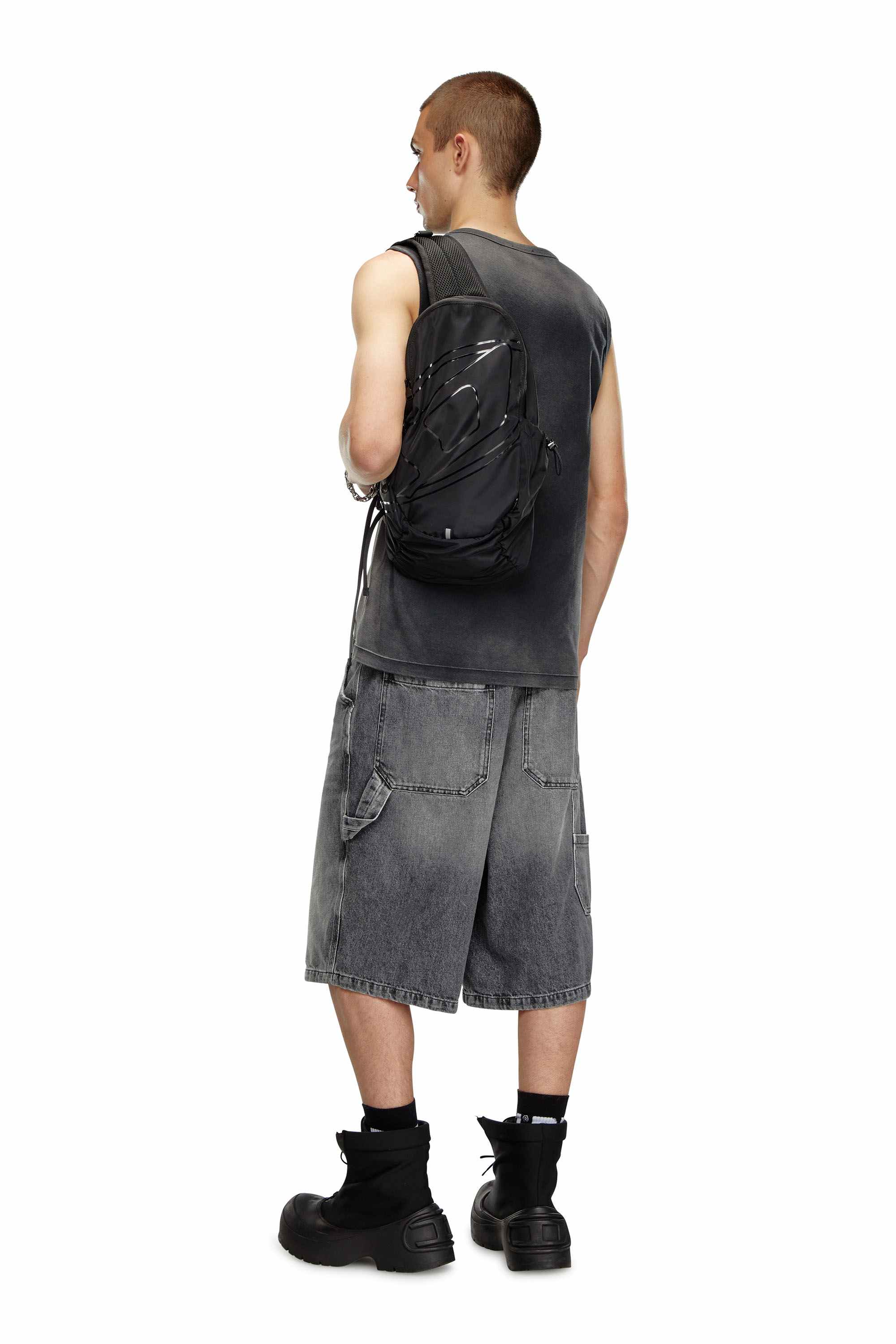 Black Drape-Nylon sling backpack with tonal logo