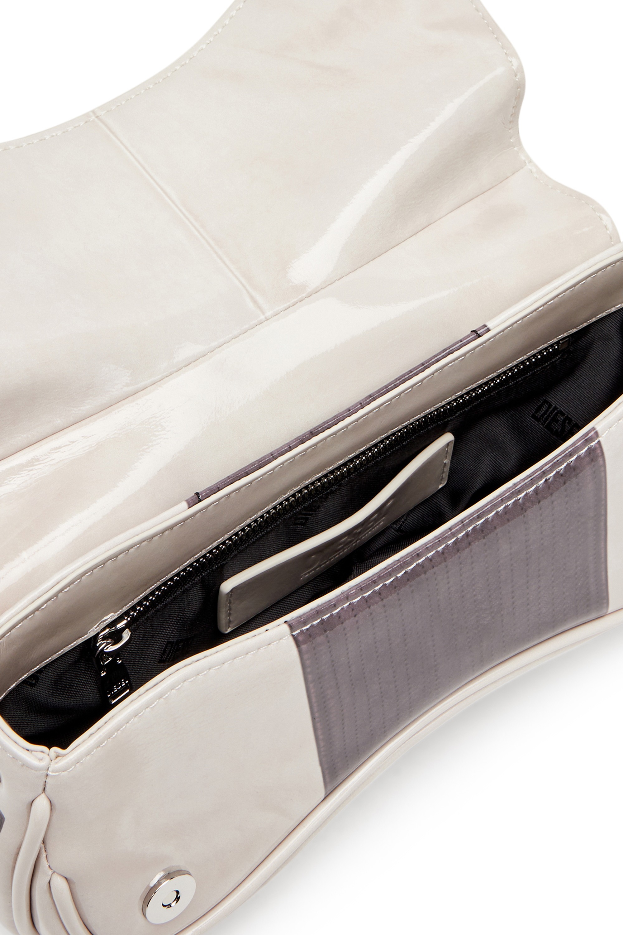 Grey Play-Glossy clutch with biker details