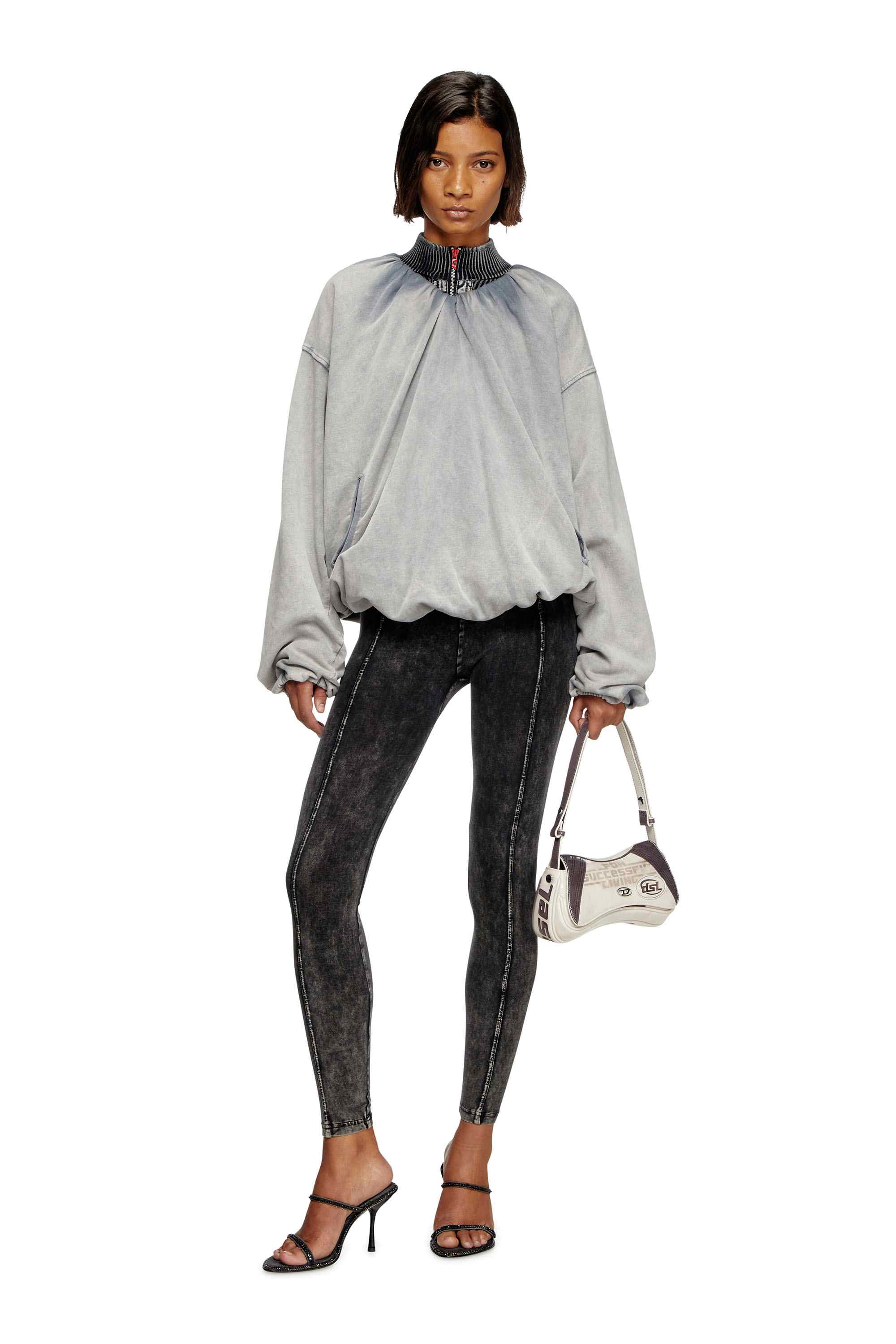 Grey Play-Glossy clutch with biker details