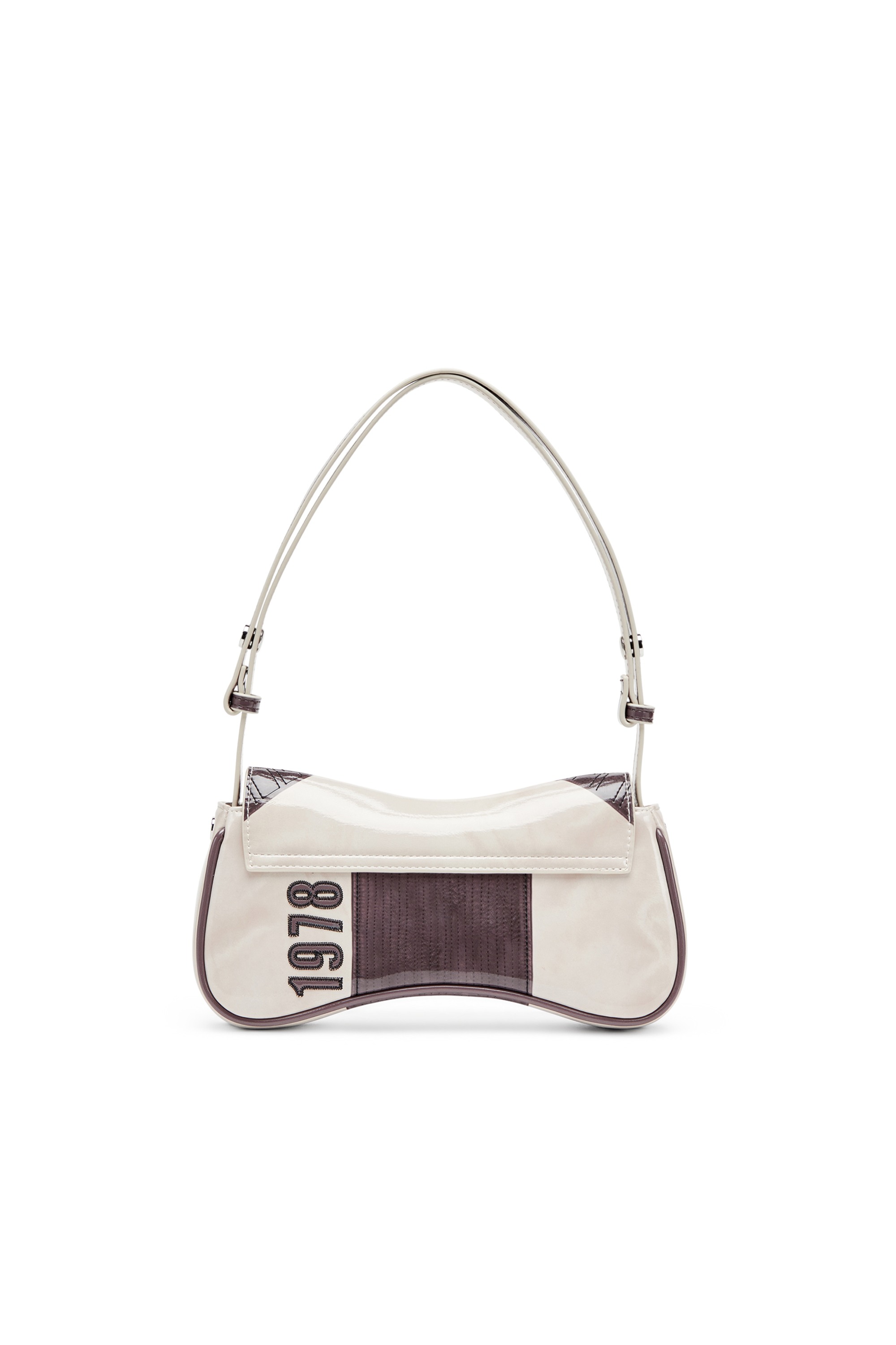 Grey Play-Glossy clutch with biker details