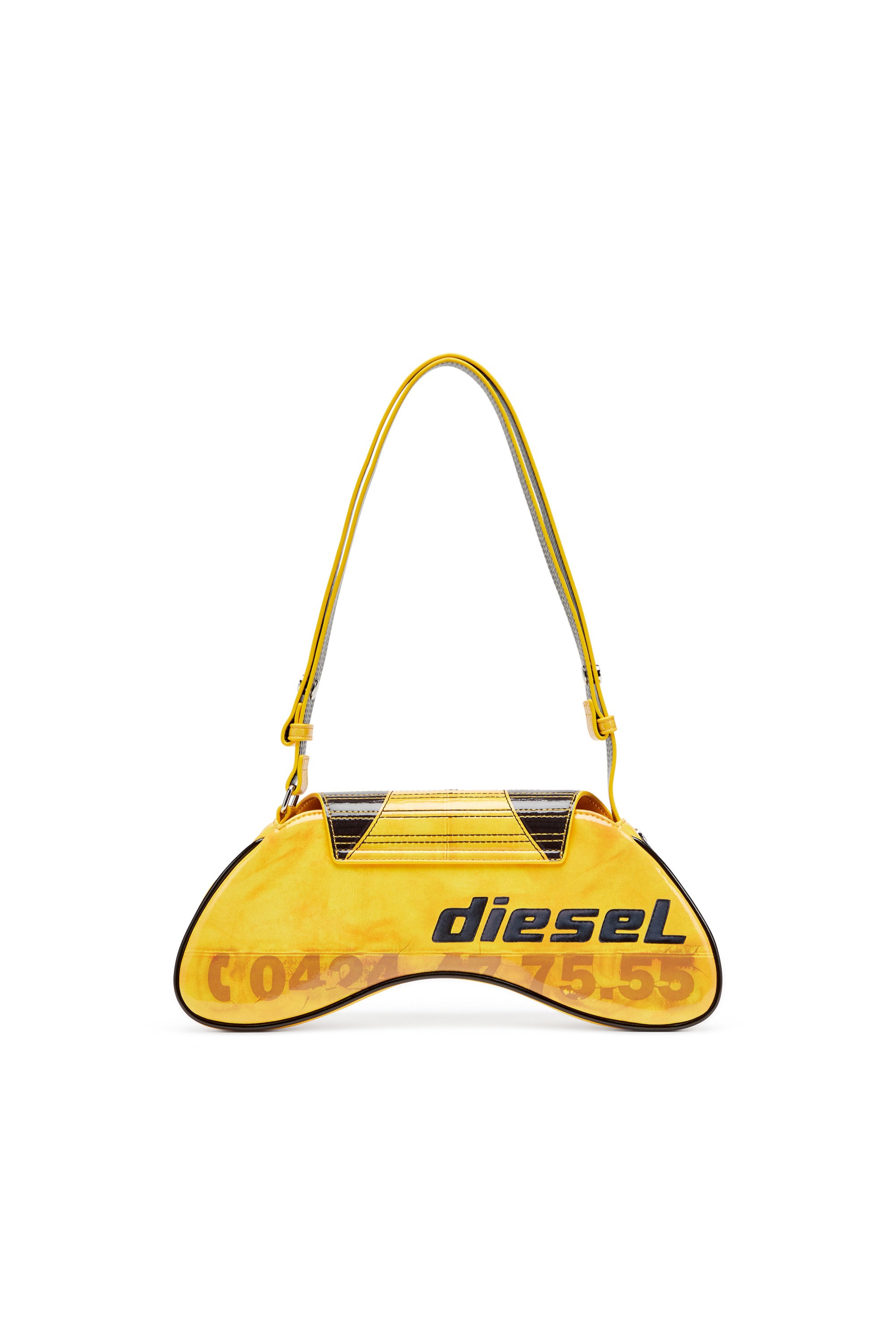 Yellow Play-Glossy crossbody bag with biker details