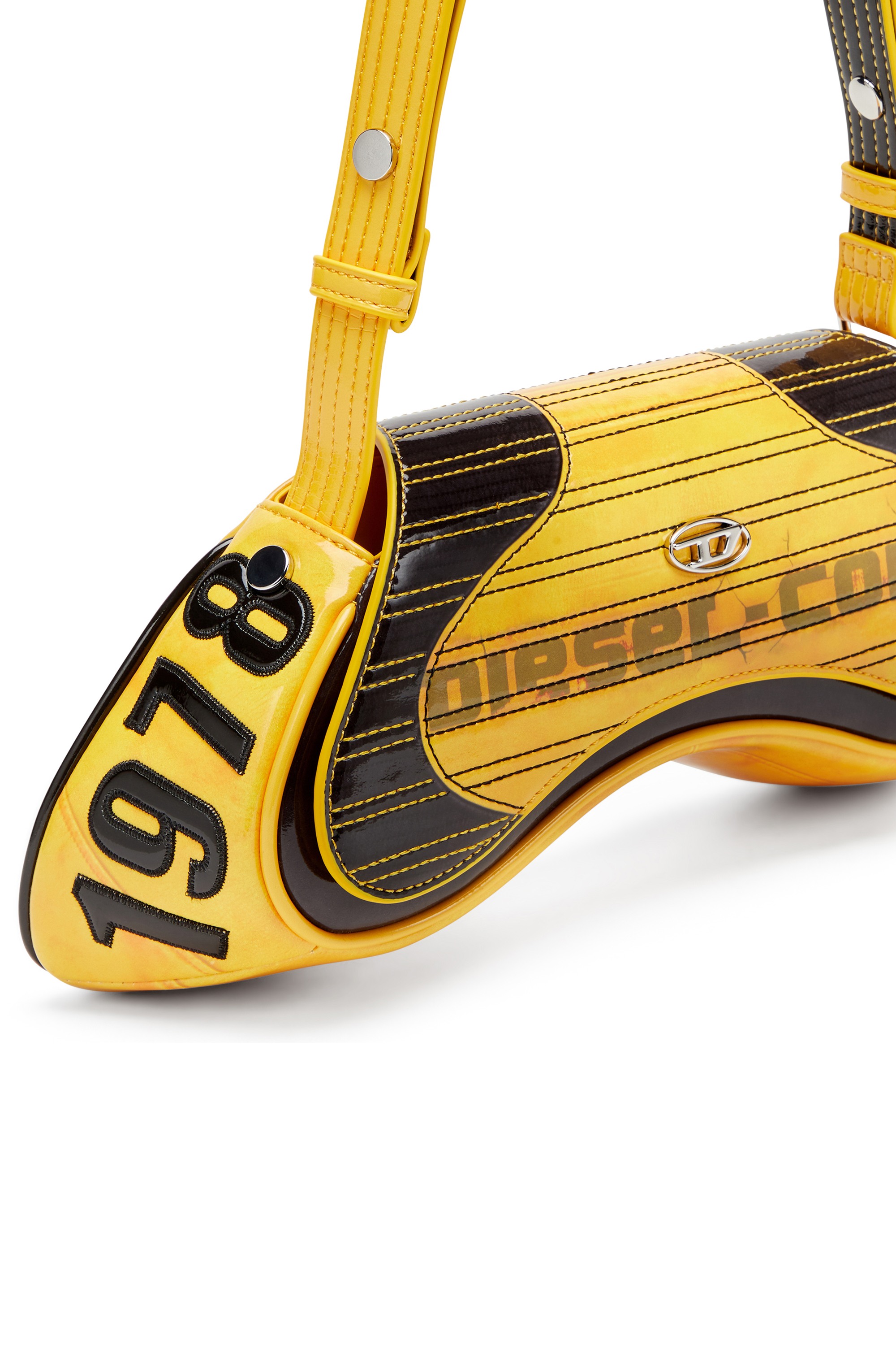 Yellow Play-Glossy crossbody bag with biker details