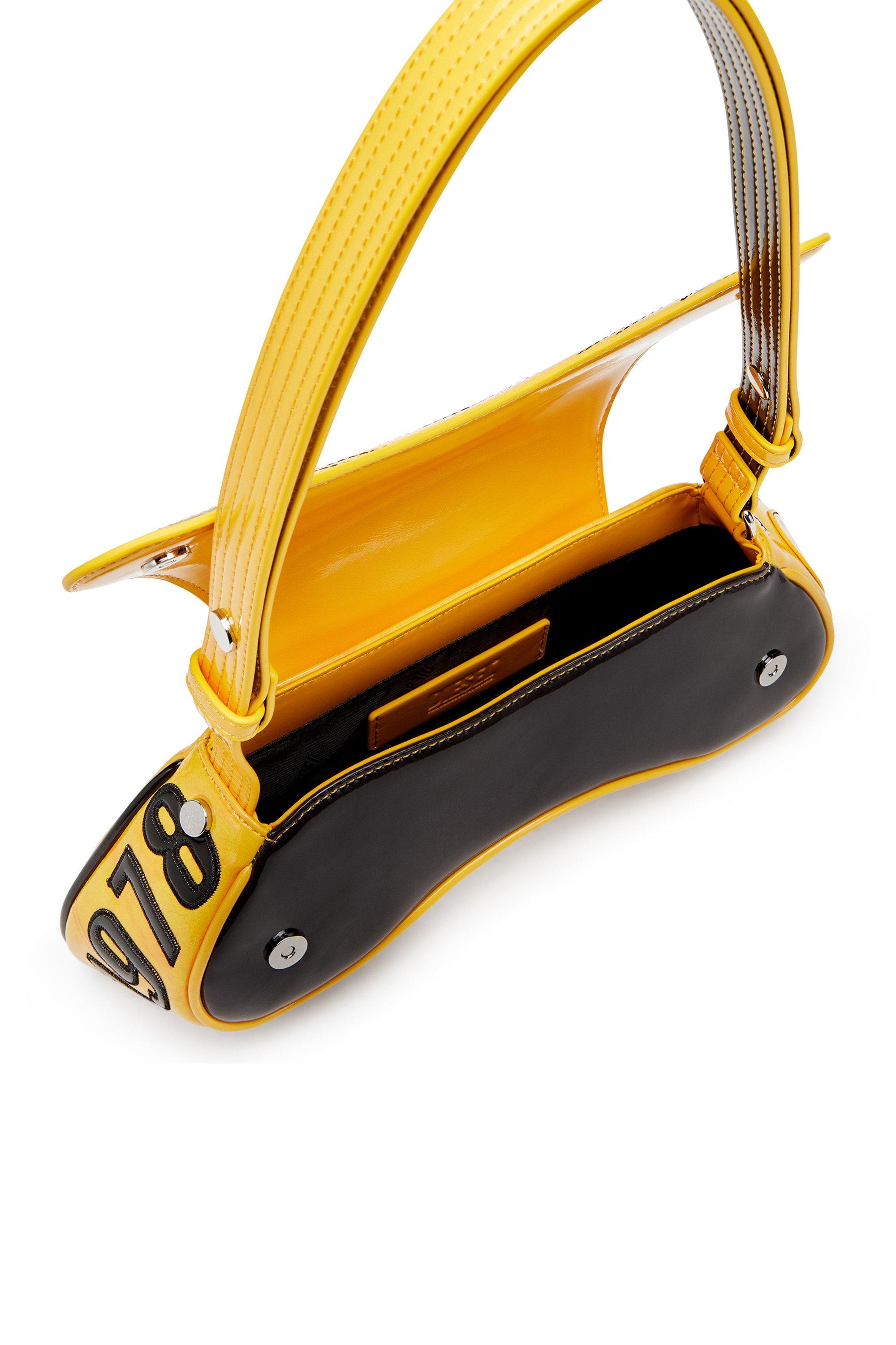 Yellow Play-Glossy crossbody bag with biker details