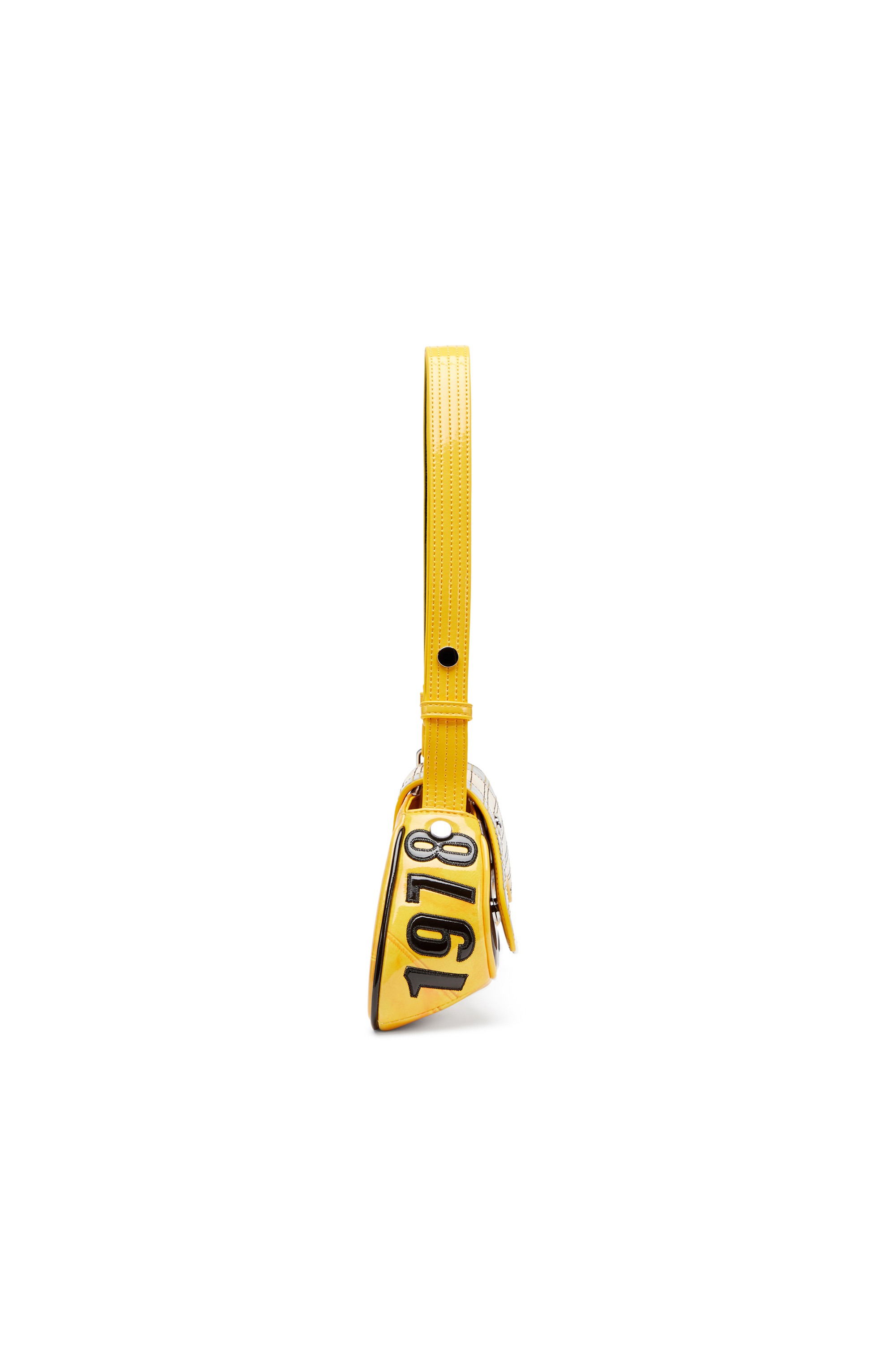 Yellow Play-Glossy crossbody bag with biker details