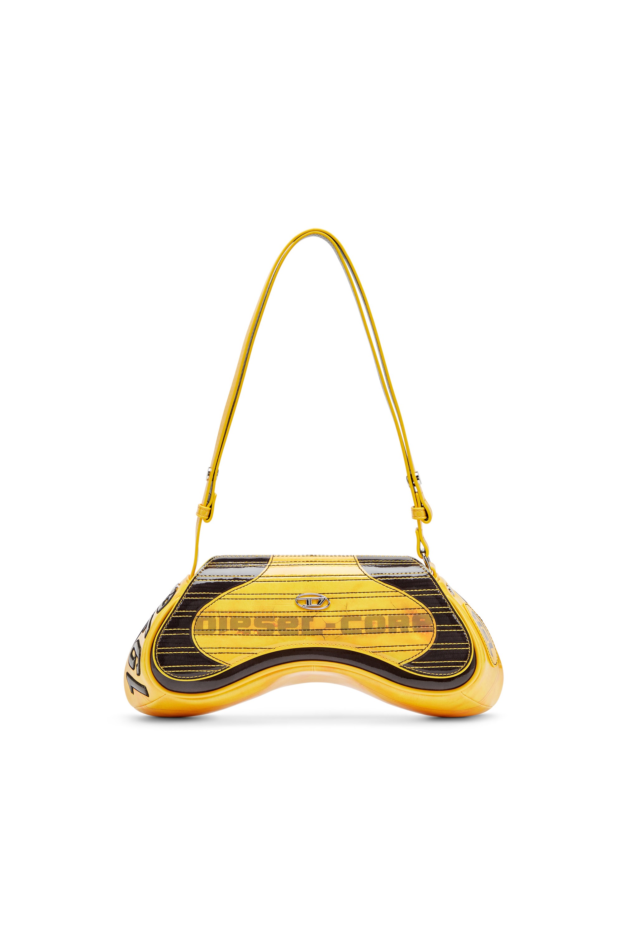 Yellow Play-Glossy crossbody bag with biker details