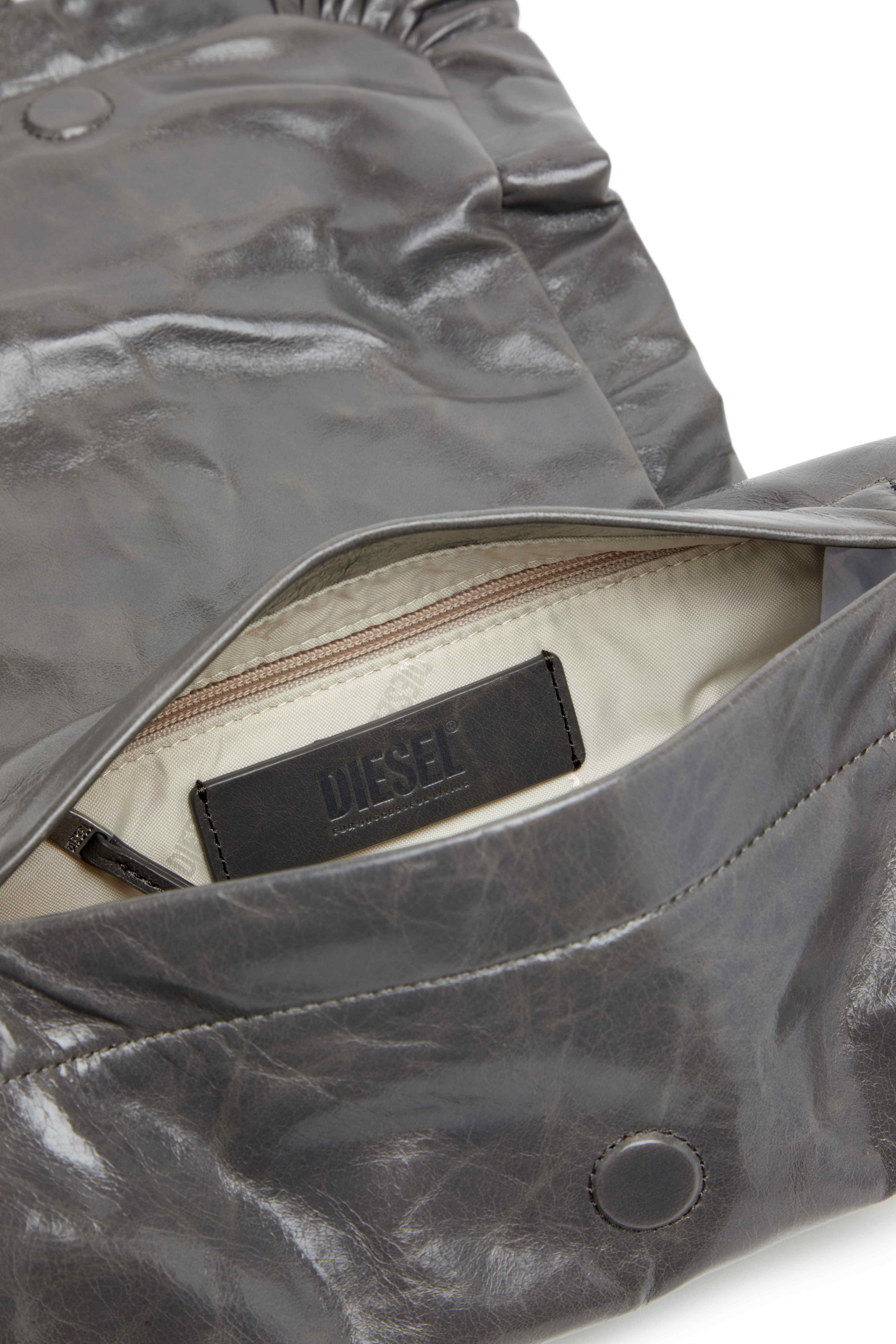 Grey Scrunch-D S-Shoulder bag in scrunched leather