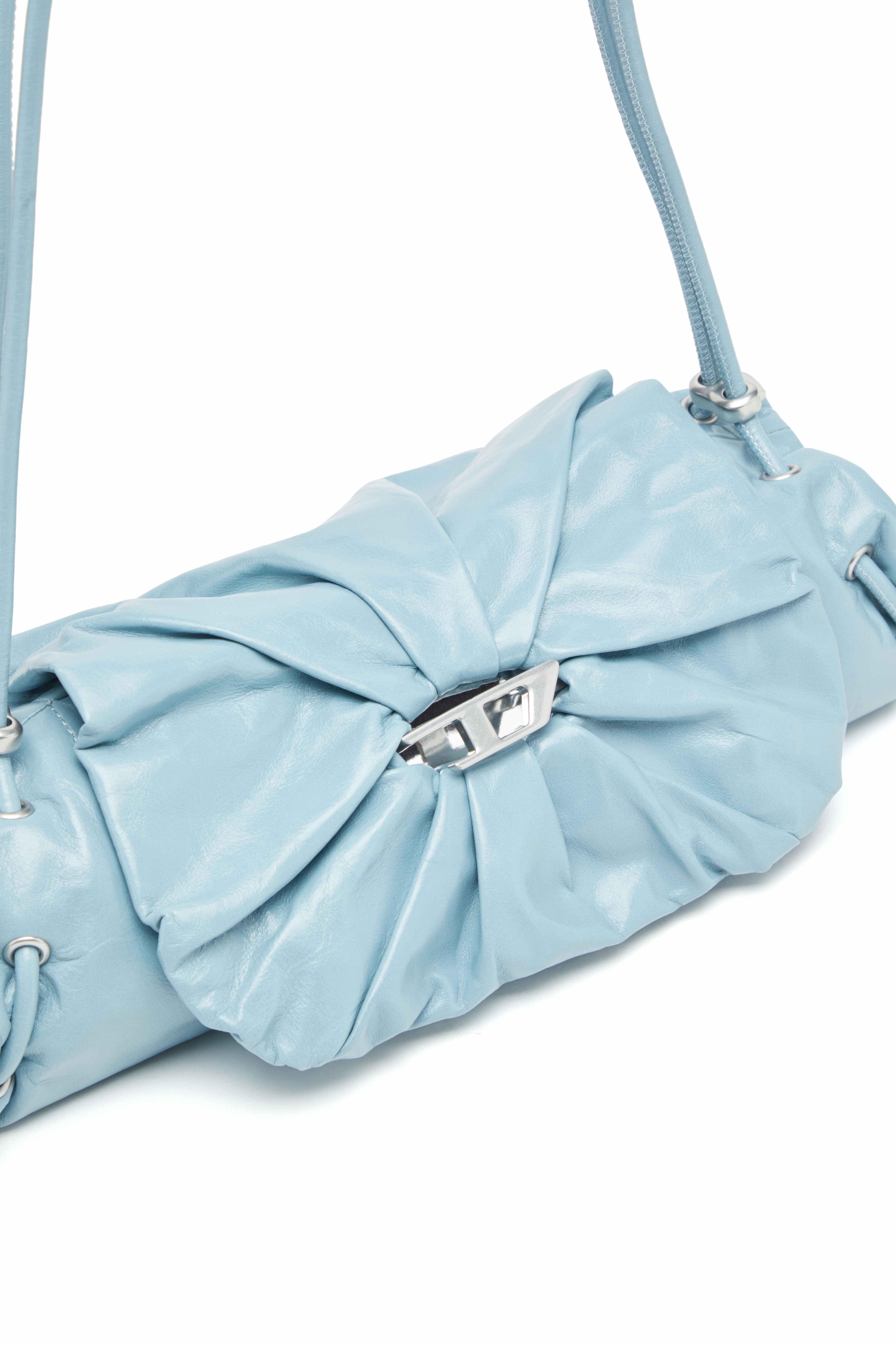 Blue Scrunch-D S-Shoulder bag in scrunched leather