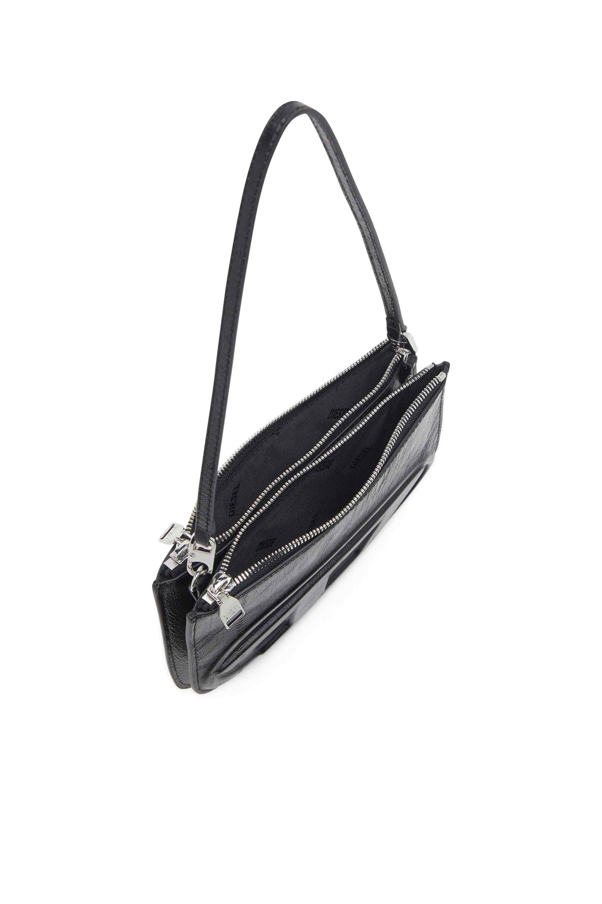 Black 1DR Twin-Double-pouch shoulder bag in printed leather