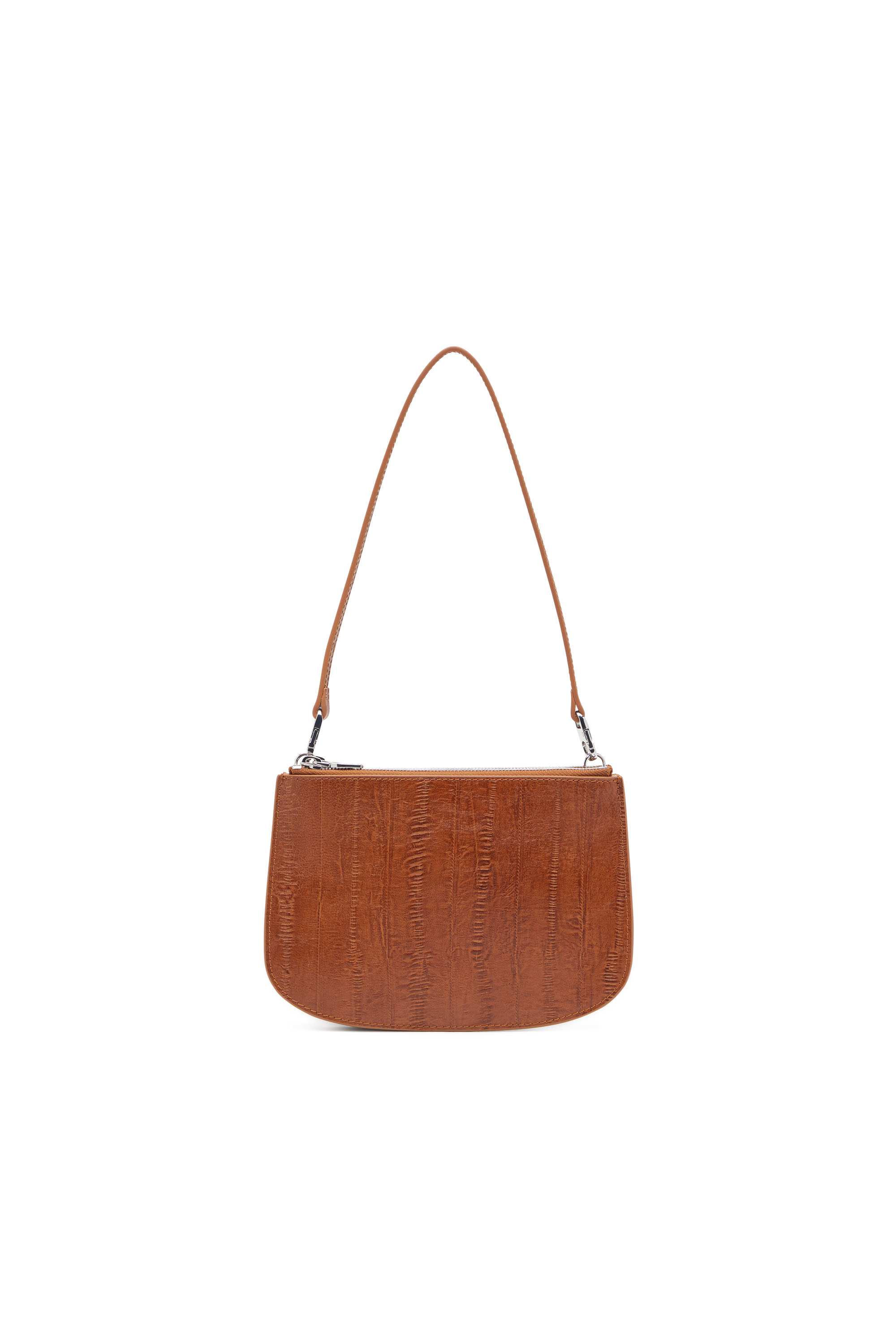 Brown 1DR Twin-Double-pouch shoulder bag in printed leather