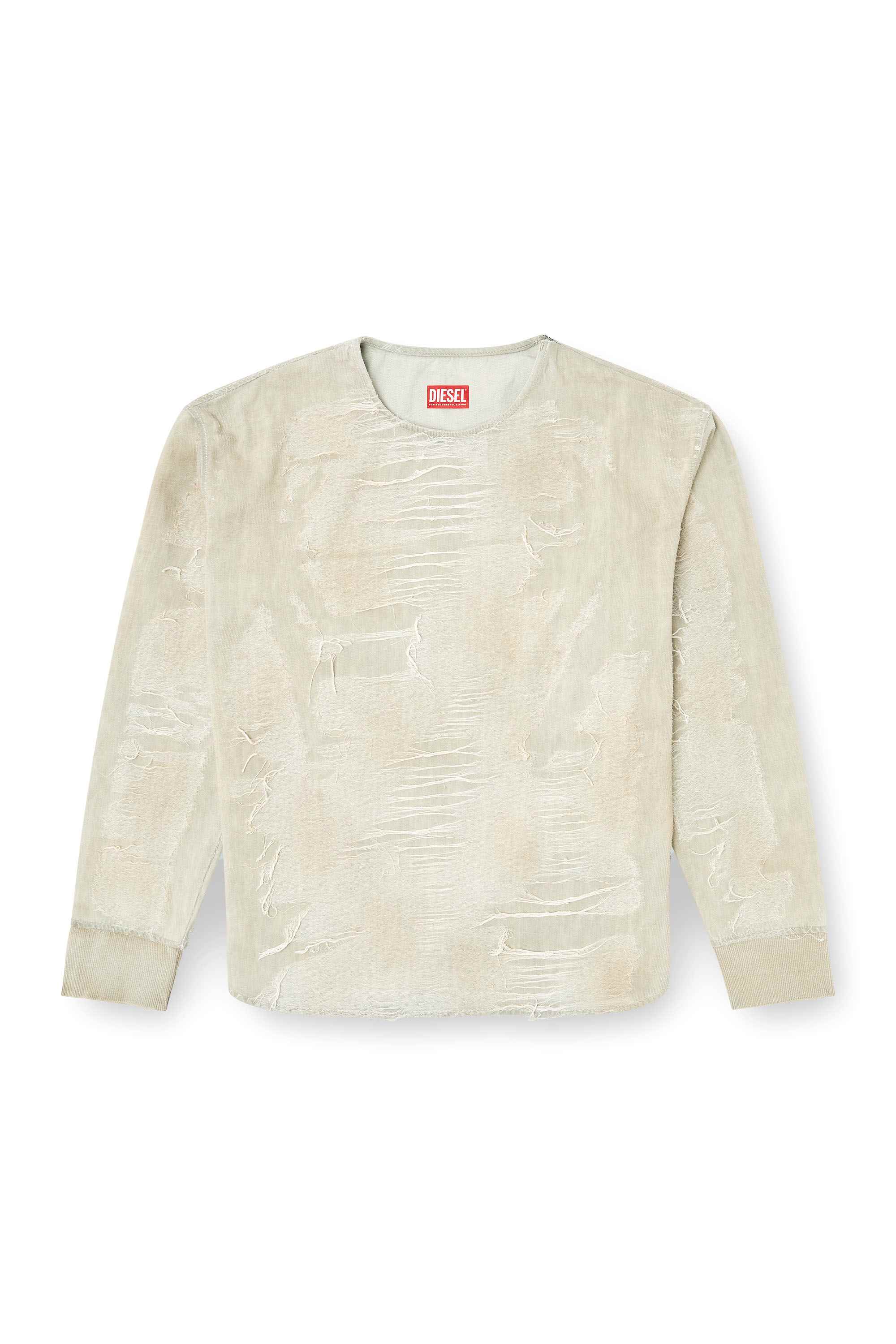 Light grey Sweater in micro-distressed jacquard denim
