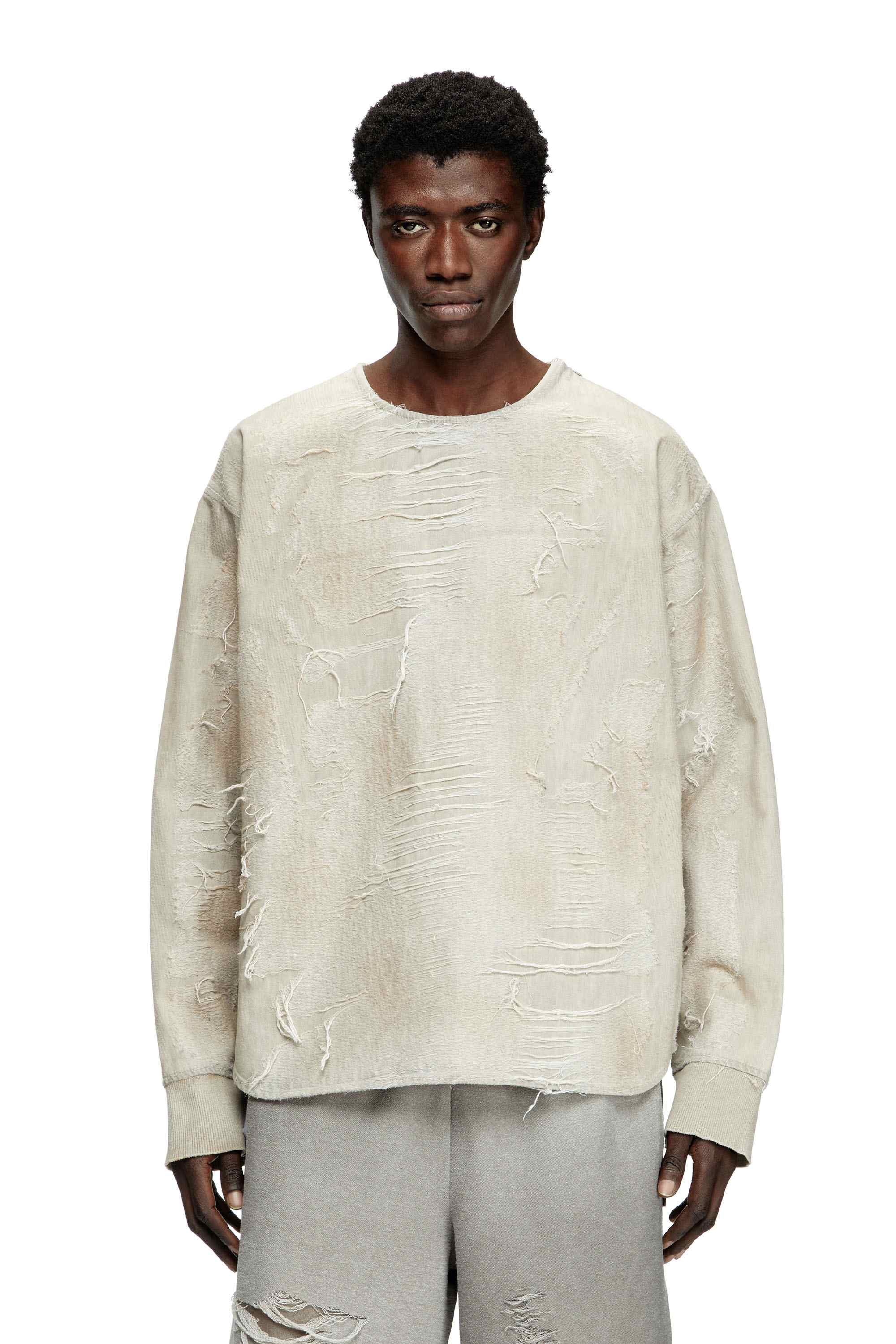 Light grey Sweater in micro-distressed jacquard denim