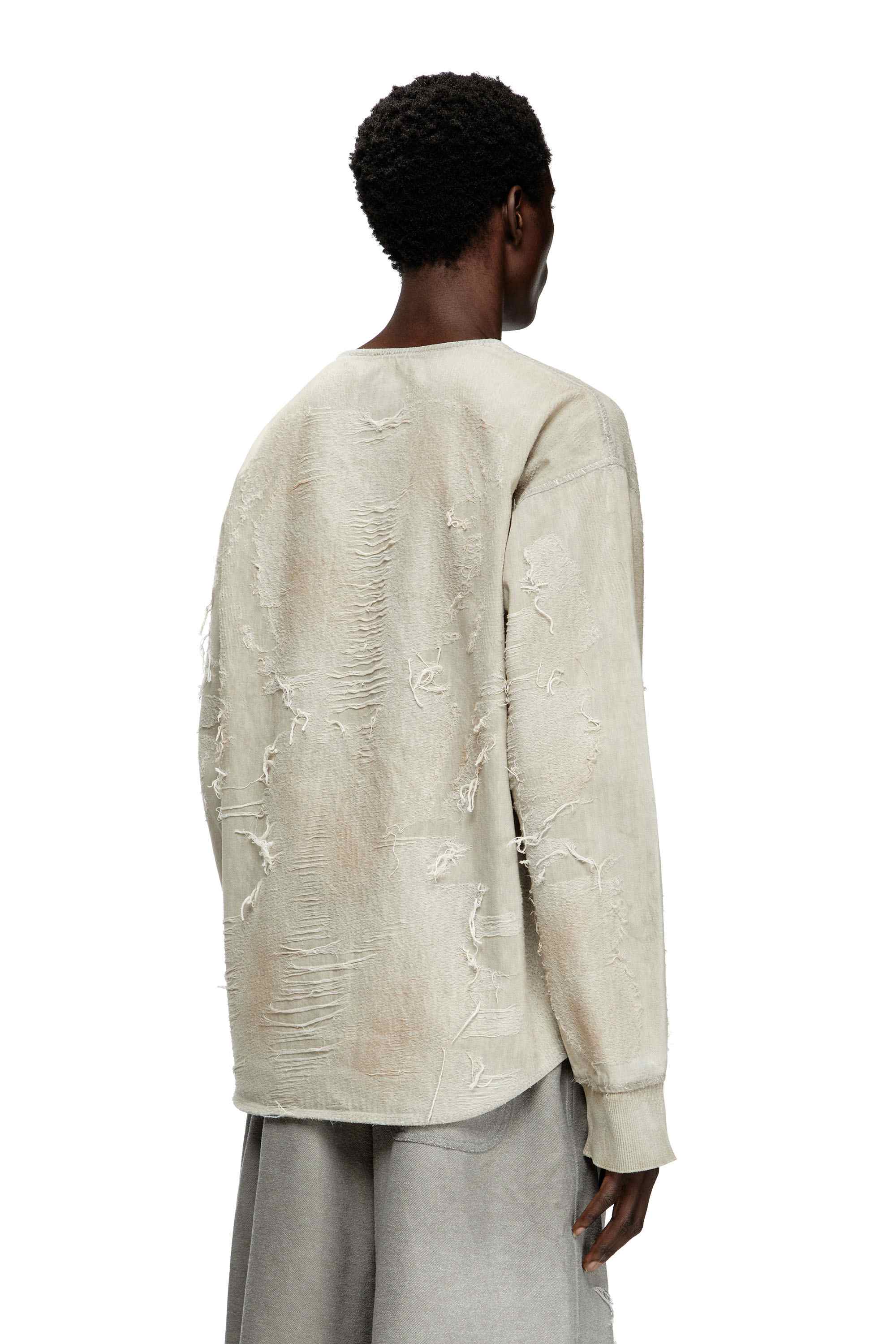 Light grey Sweater in micro-distressed jacquard denim